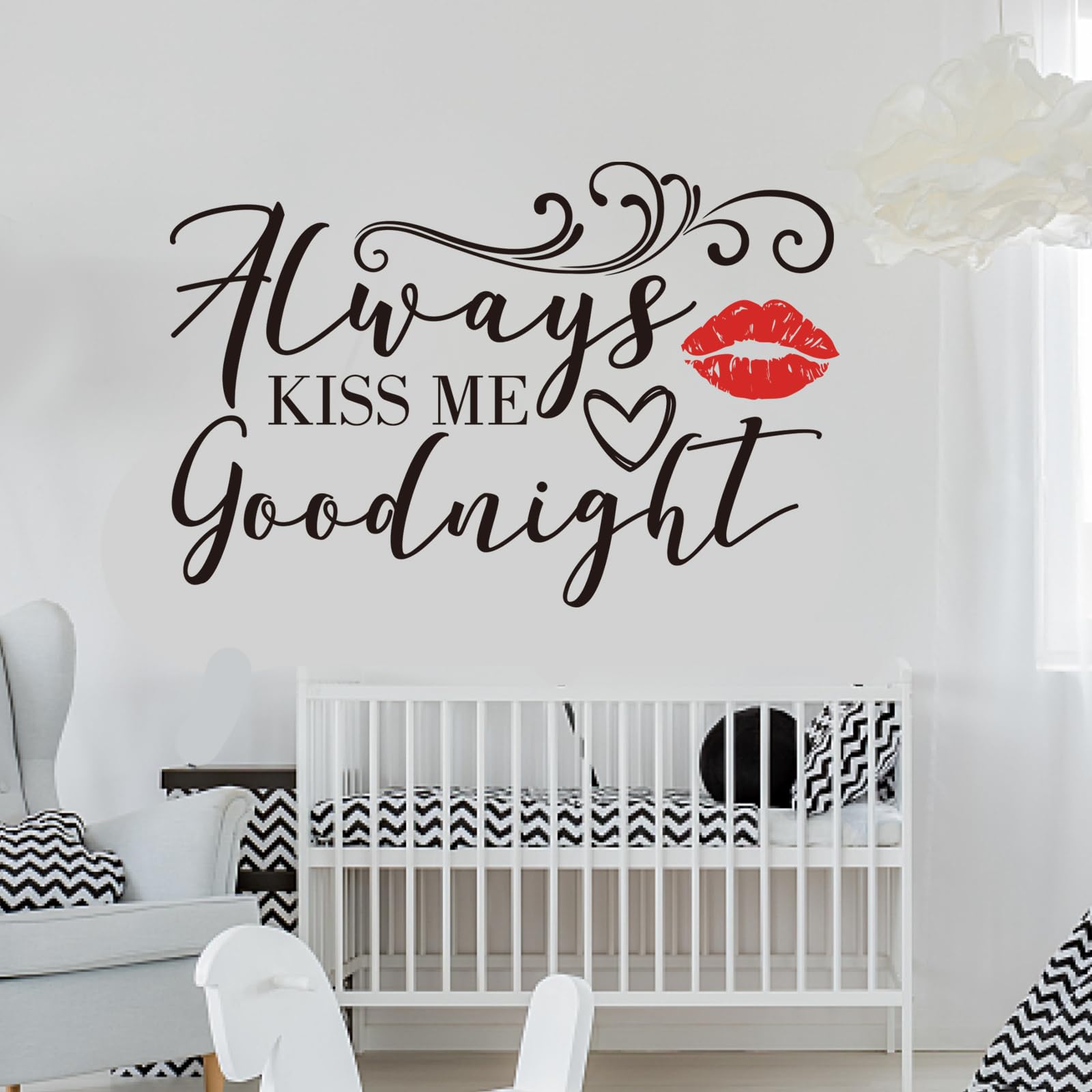 PLIGREAT 2 Sheets Romantic Red Lip Wall Sticker Always Kiss Me Goodnight Quotes Wall Decals Love Art Letters Removable Stickers for Bedroom Living Room Bathroom Decor Couples Home DIY Indoor Art Decor - Image 3