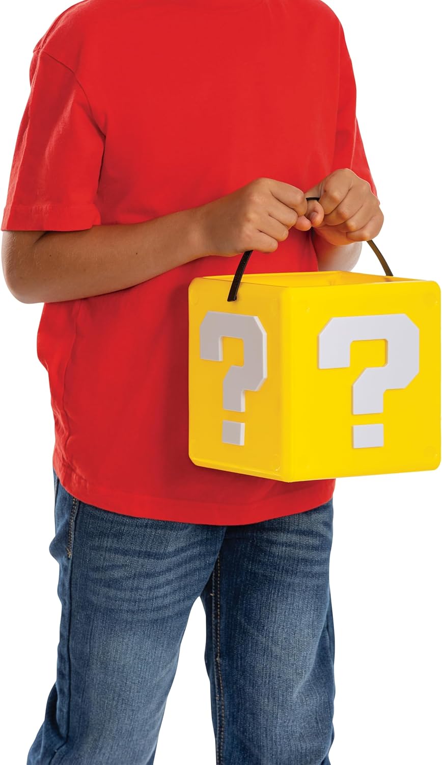 Disguise Super Mario Bros Treat Pail, Yellow Question Mystery Block Candy Bucket – Official Costume Accessory & Cute Room Decor