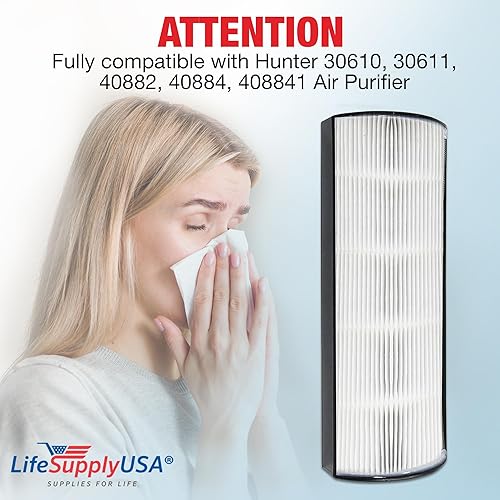 Miniatura 2 de LifeSupplyUSA Filtro de repuesto HEPA verdadero compatible con purificador de aire Hunter 30610, 30611, 40882, 40884, 408841