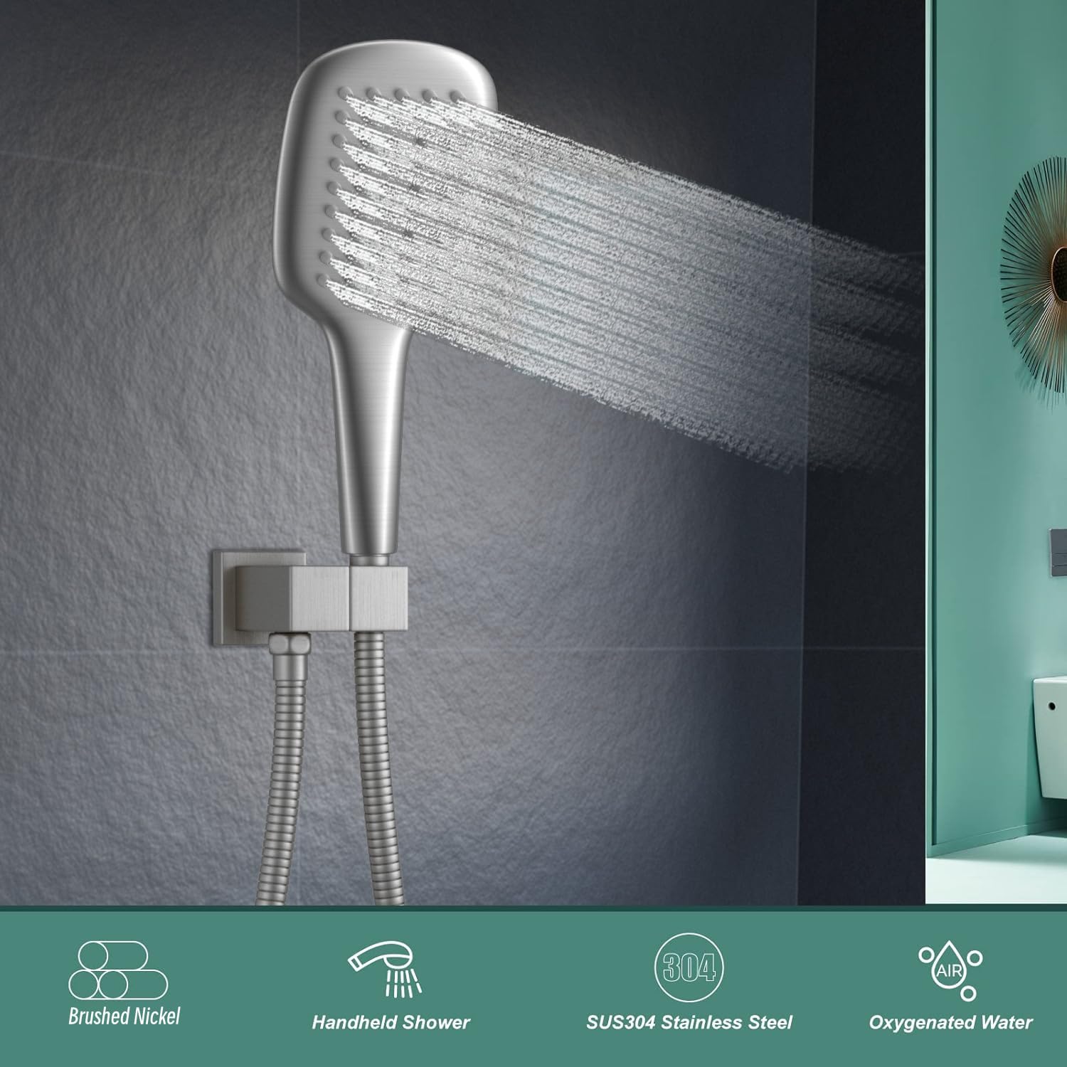 Cabezal de ducha de mano de níquel cepillado HONGTONGSOWER de acero inoxidable para baño, rociador de mano con pantalones extralargos de acero inoxidable