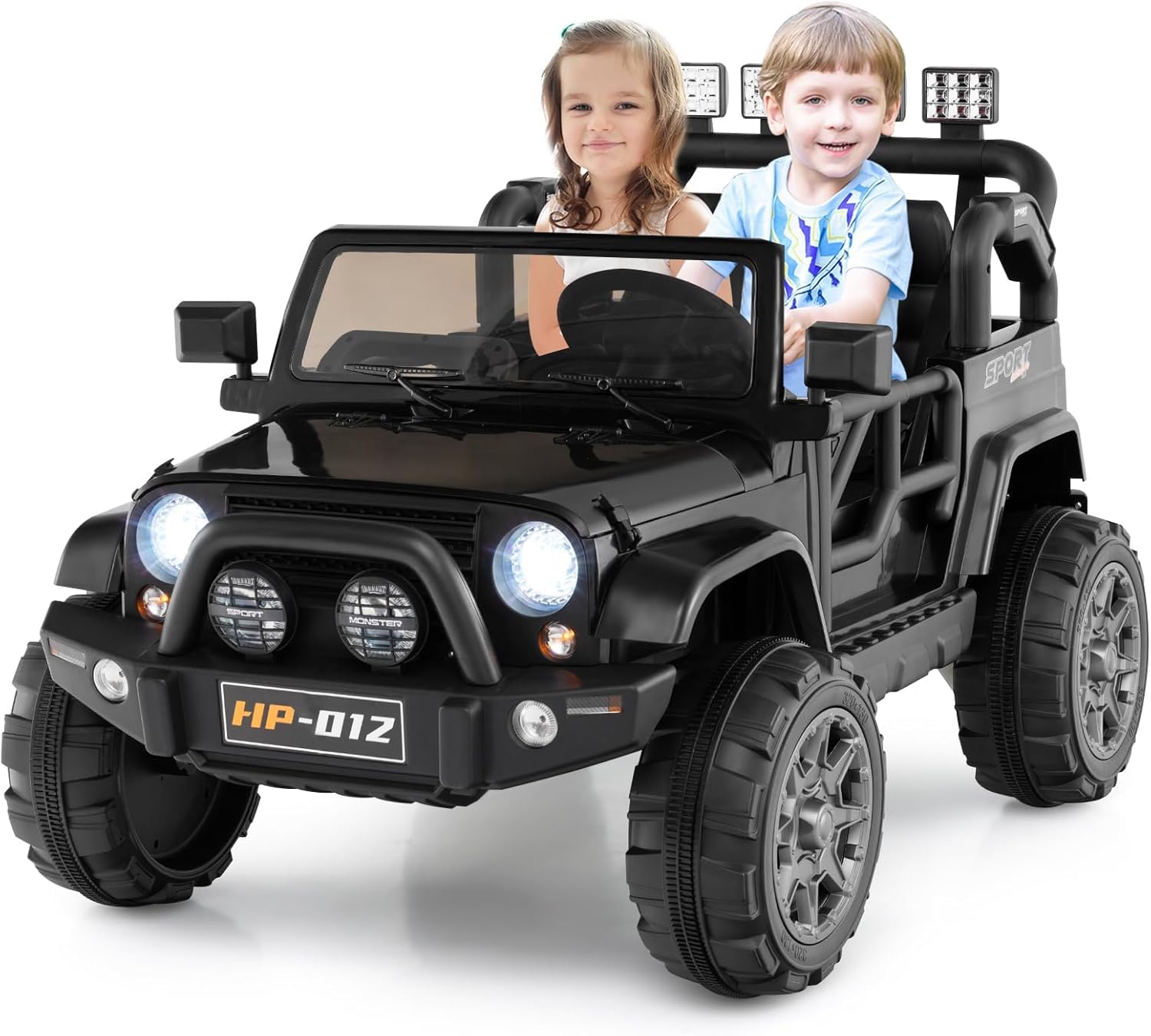 Coche Eléctrico para Niños,Camión biplaza para Montar, vehículo eléctrico a batería de 12 V para niños con Control Remoto, Pantalla de Potencia, Luces LED, Historia, Sistema de suspensión y MP3