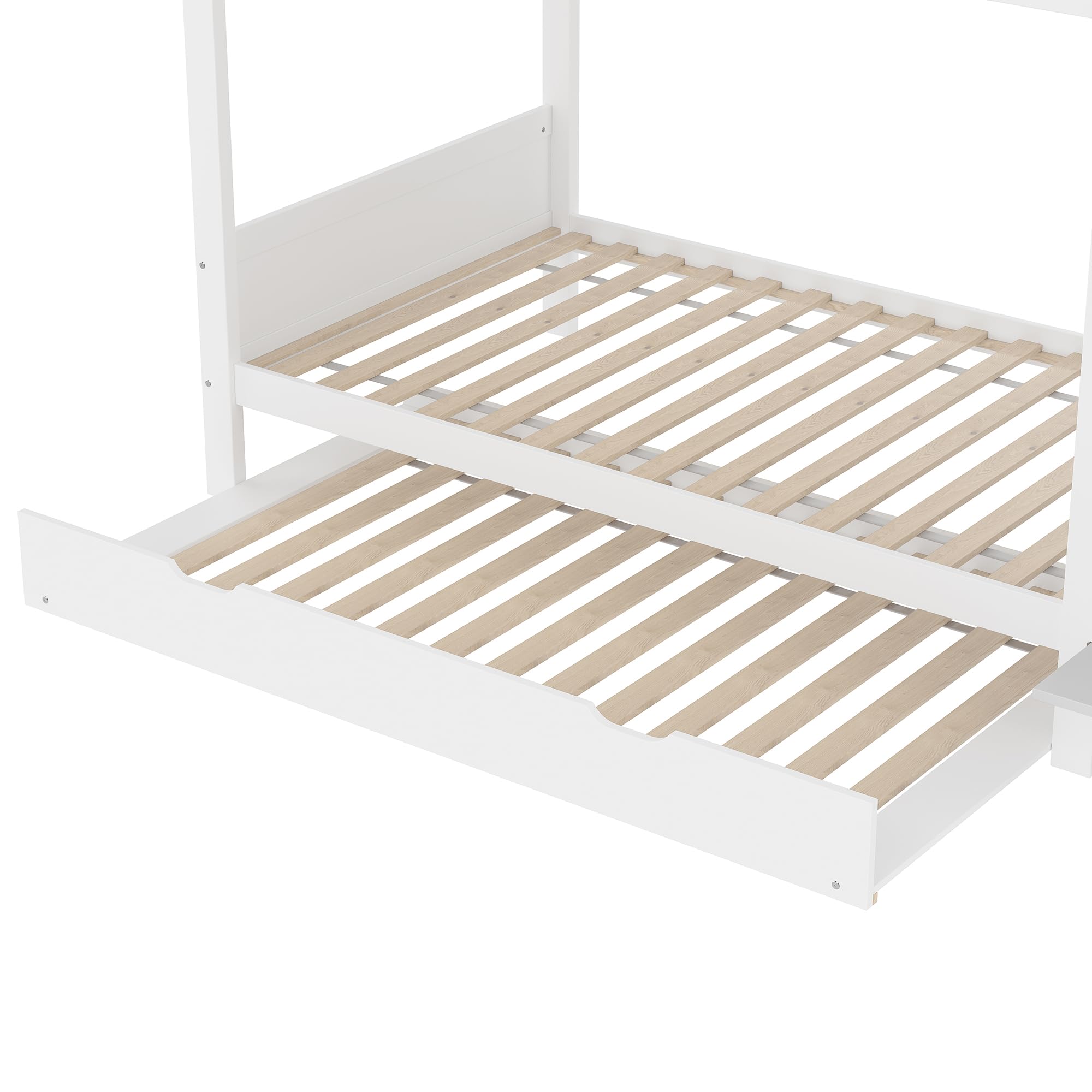 Idemon Litera (sin colchón), cama infantil, con cama nido, con estantería, con armario, con compartimento de almacenamiento, 90 x 200 cm, color blanco