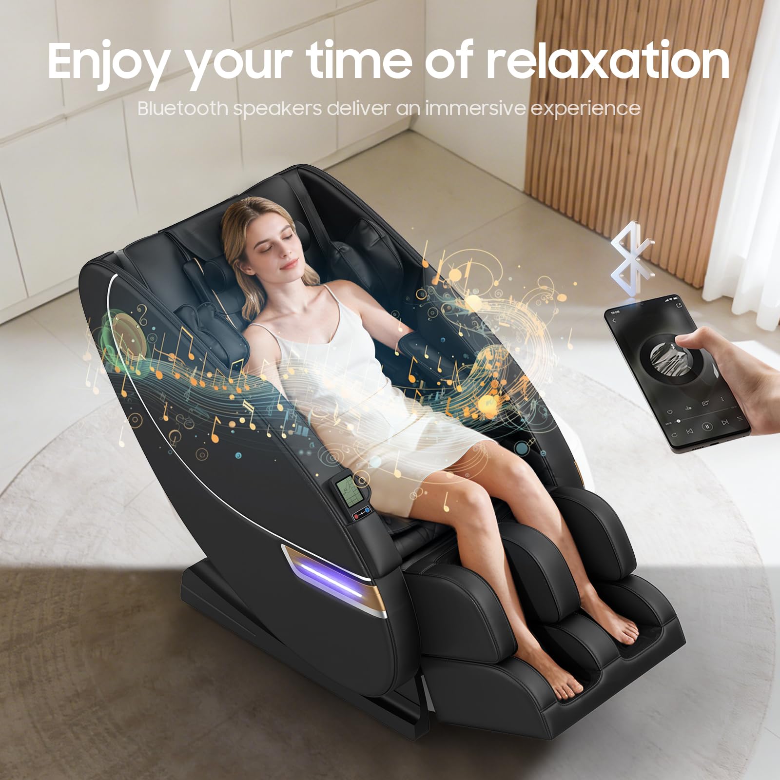 Sillón de Masaje de Cuerpo Completo,con 14 Puntos de Masaje y 8 airbags, calefacción Lumbar y para Las piernas, Masaje con Rodillos para los pies, Altavoz Bluetooth, sillones de Masaje eléct