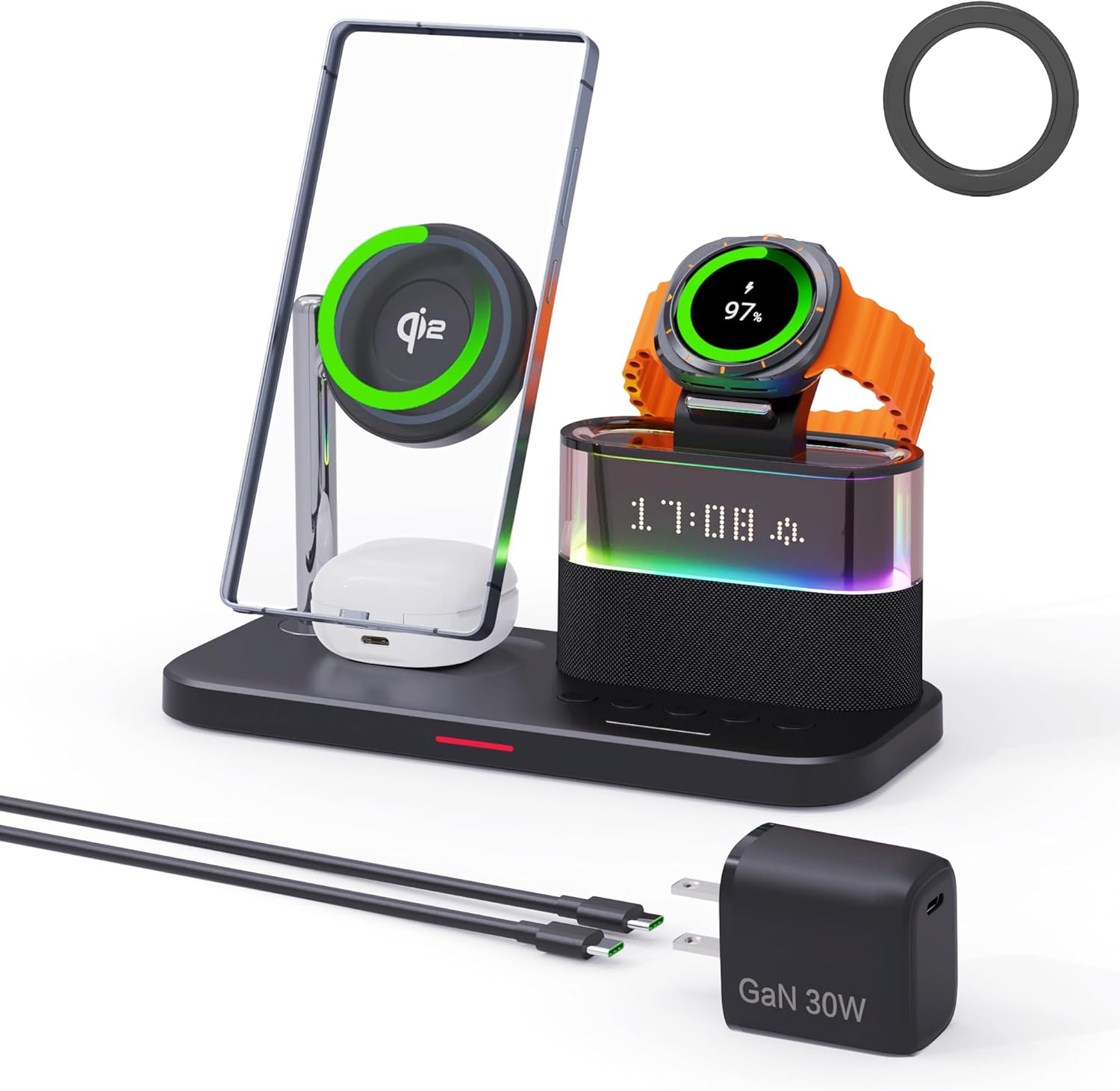 Magnetic Charger for Samsung, 5 in 1 Wireless Charging Station for Samsung Galaxy S25 Ultra/S24/S23/S22, Galaxy Watch 8/7/6/4/5, Galaxy Buds/Pro, Upgraded Version