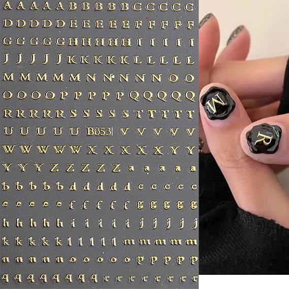 8 Sheets Letter Nail Stickers Nail Decals 3D Self-Adhesive Laser Gold Silver Letters Nail Art Stickers Letters Nail Designs Charms for Women and Girls Manicure Acrylic DIY Nail Decoration Accessories