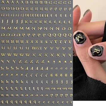 8 Sheets Letter Nail Stickers Nail Decals 3D Self-Adhesive Laser Gold Silver Letters Nail Art Stickers Letters Nail Designs Charms for Women and Girls Manicure Acrylic DIY Nail Decoration Accessories