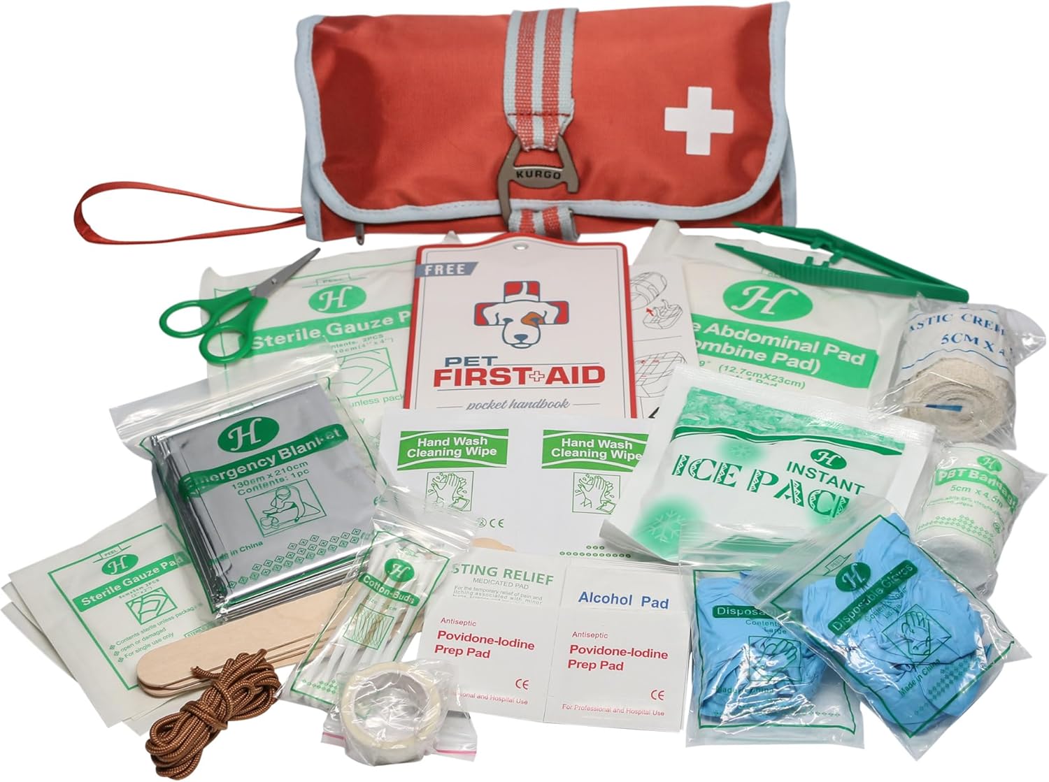 Kurgo Portable Dog First Aid Kit, Pet Medical Kit (50 Piece), One Size, Paprika
