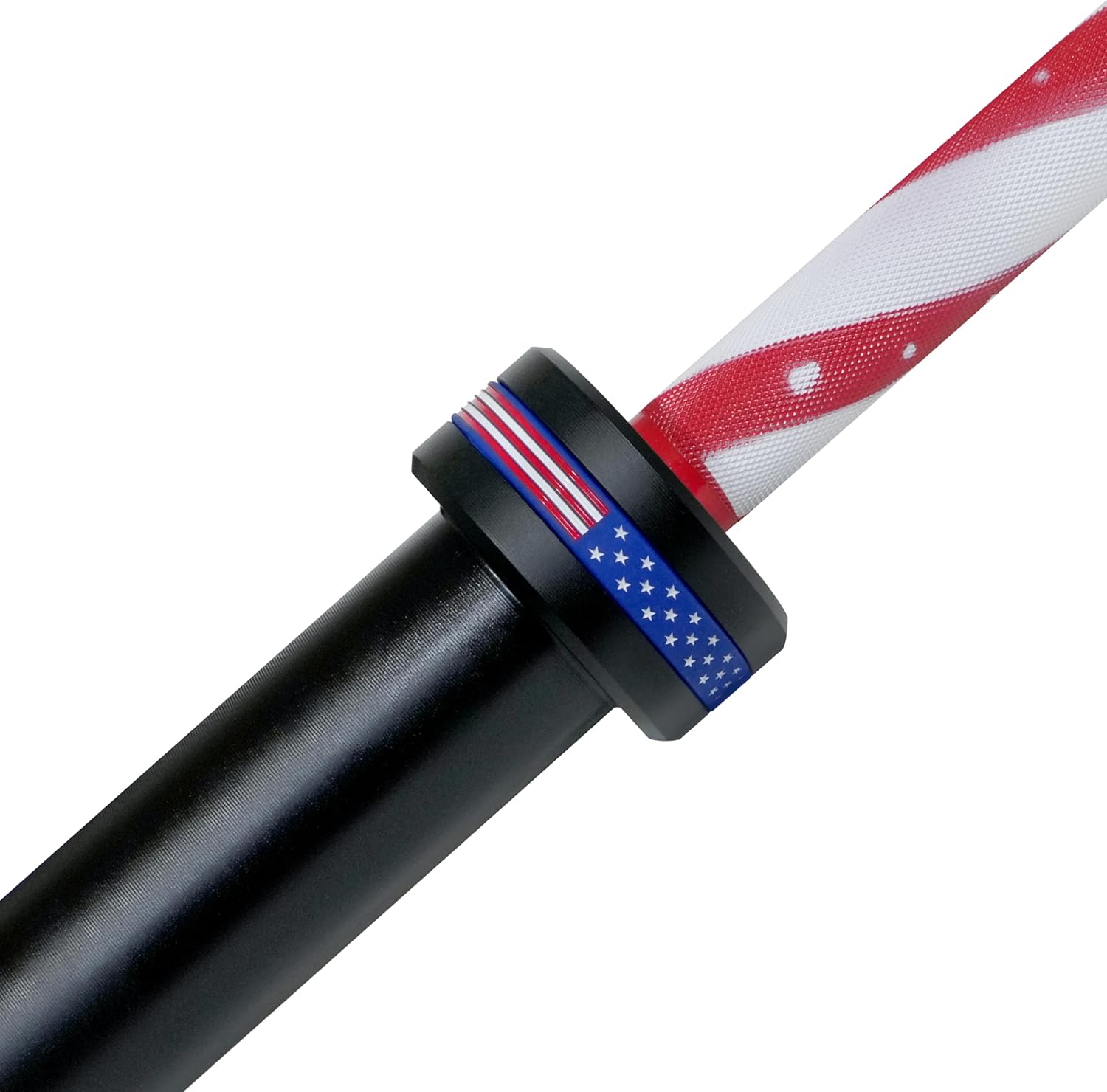 Valor Fitness Men's Needle Bearing Barbell 86" 28mm – Ceramic Coated American Flag Themed Olympic Bar, 1200 lb Capacity, Smooth Spin, Durable Chrome, Powerlifting & Strength Training