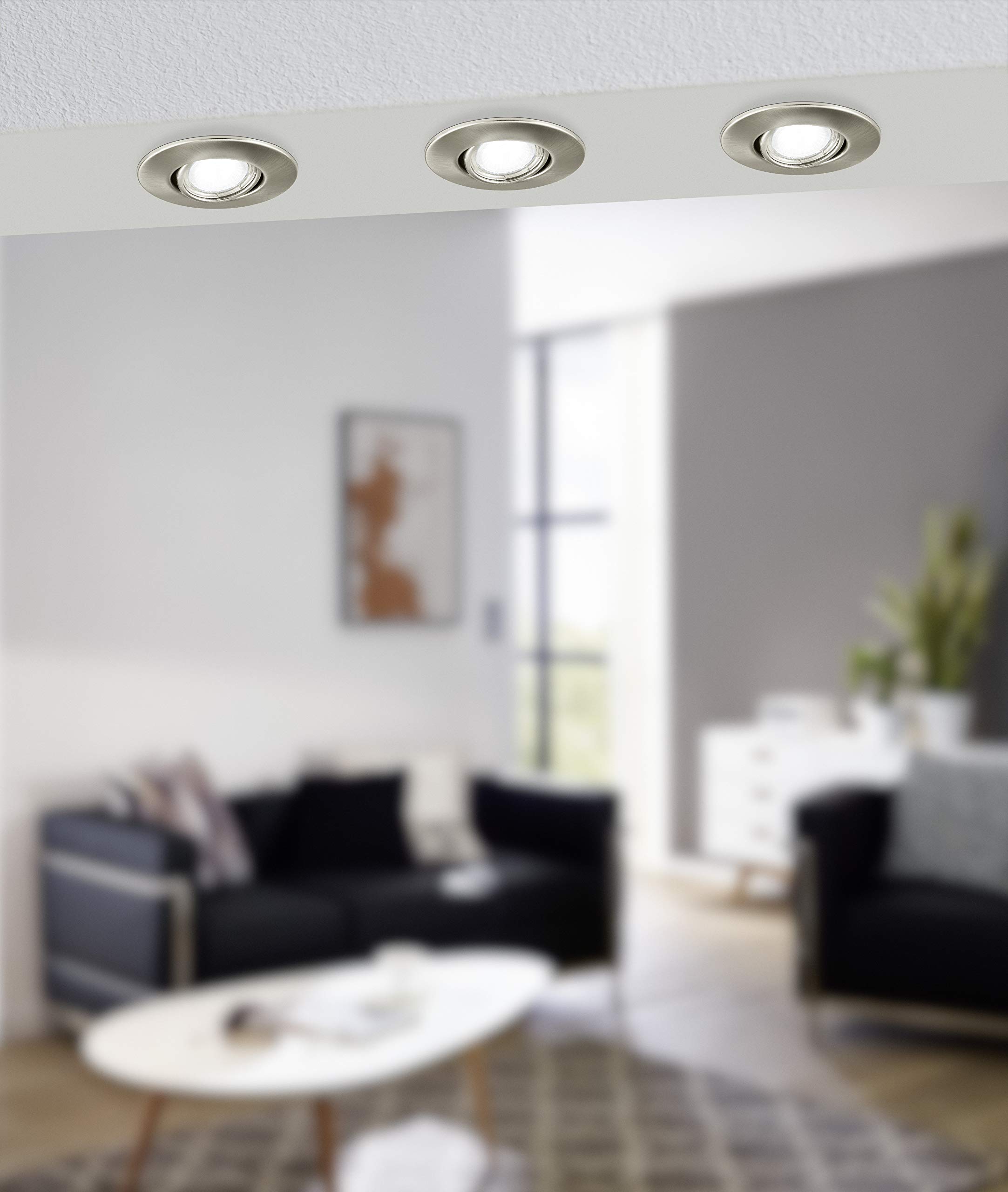 EGLO 3W Brushed Nickel Steel Recessed Downlight, 1 Unit, Matte Nickel, diameter 108 mm - Image 2