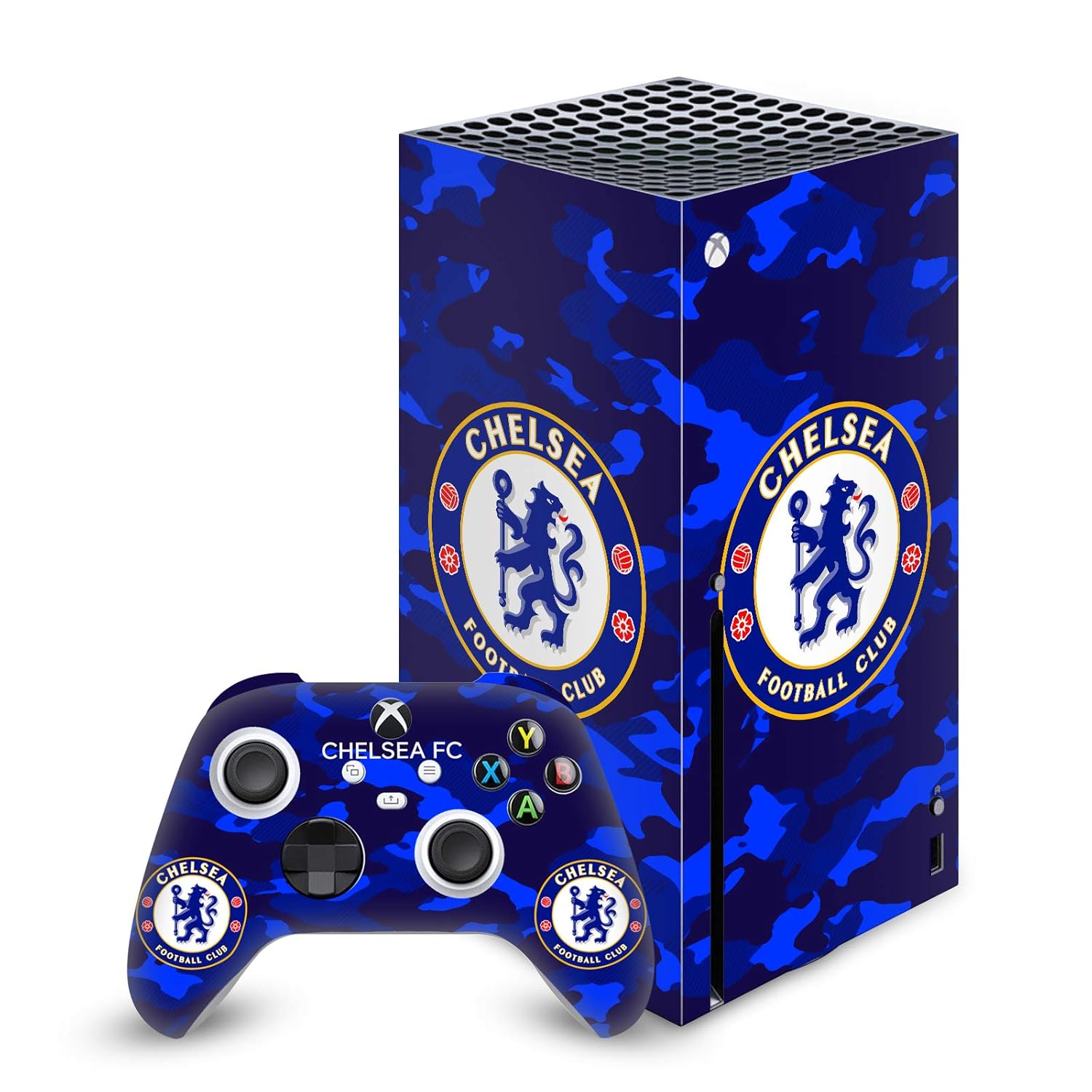 Head Case Designs Officially Licensed Chelsea Football Club Camouflage Mixed Logo Vinyl Sticker Gaming Skin Case Cover Compatible with Xbox Series X Console and Controller Bundle