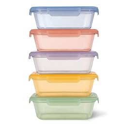 Ello Snap & Nest 10-Piece 4.5 Cup Plastic Meal Prep Set, Reusable Food Containers for Healthy Eating, Freezer, Dishwasher Safe, Desert Festival