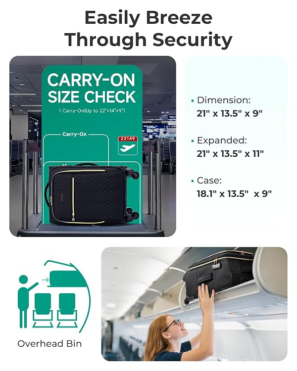 BAGSMART Carry On Luggage 20 Inch,Softside Expandable Suitcase with Spinner Wheels, Luggage 22x14x9 Airline Approved Rolling Lightweight Suitcases for Women Men, Compact Carry-On (Black) by BAGSMART - Used condition - Image 5
