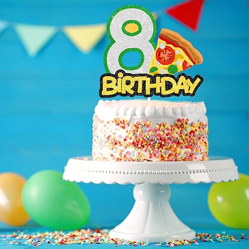 Miniatura 5 de Decoración para pastel de cumpleaños número 8 con temática de pizza, gran decoración para fiestas de aperitivos, fiestas temáticas de amantes de la
