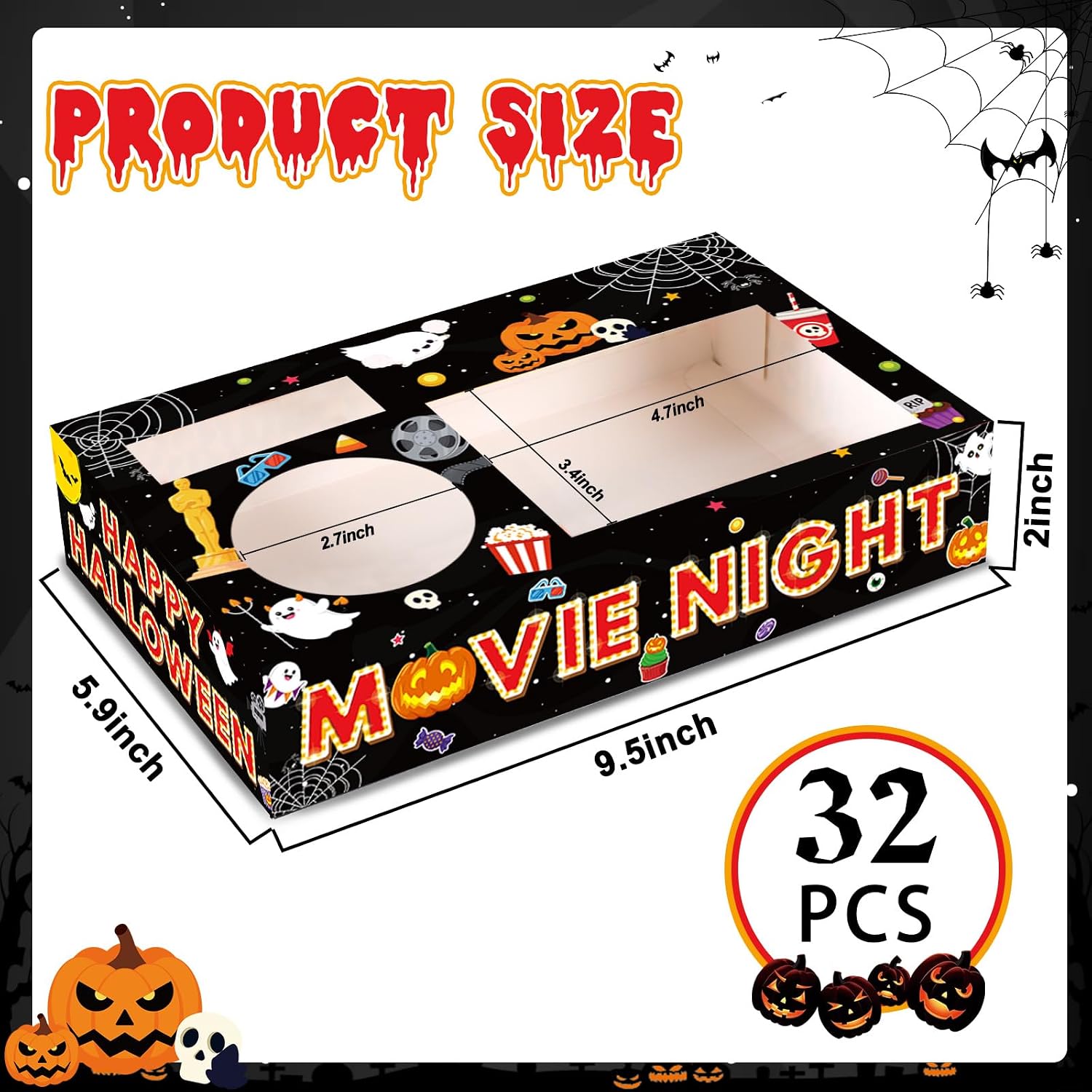 32Pcs Halloween Party Supplies Movie Night Paper Snack Trays