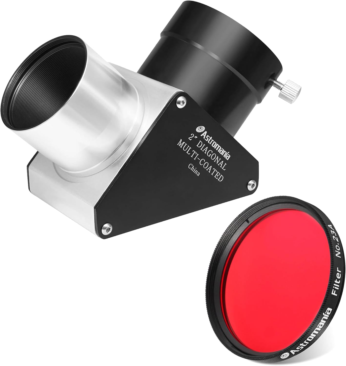 Astromania 2" Color/Planetary Filter for Telescope - #23A Light Red - Bundle with - 2" Diagonal 90° Mirror with 93% Reflectivity