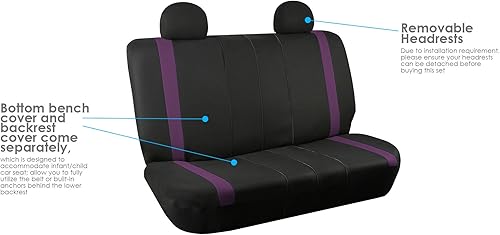 Vista 166 de FH Group - Juego completo de fundas de asiento de automóvil, de tela negra, ajuste universal, de asiento delantero de respaldo bajo y de asiento