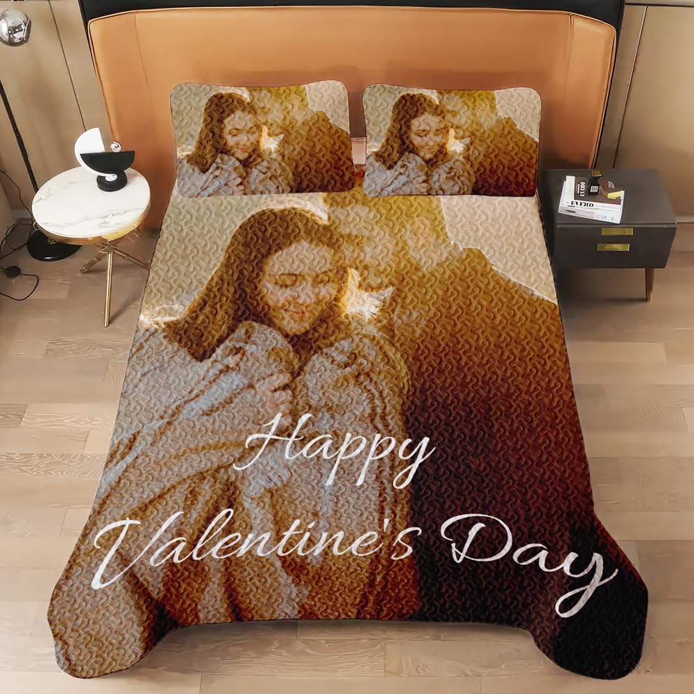 Custom Photo Quilt Gift Bed Throw Personalized Photo and Text Fleece Quilts Blanket, Grandmom All Season Quilt Bedding Unique Gift for Family Friends Kids Full Size Queen (10 Photo)