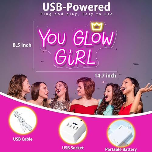 Miniatura 3 de Letreros de neón de You Glow Girl, letreros de neón LED para decoración de pared, letrero de neón alimentado por USB para compromiso de boda,