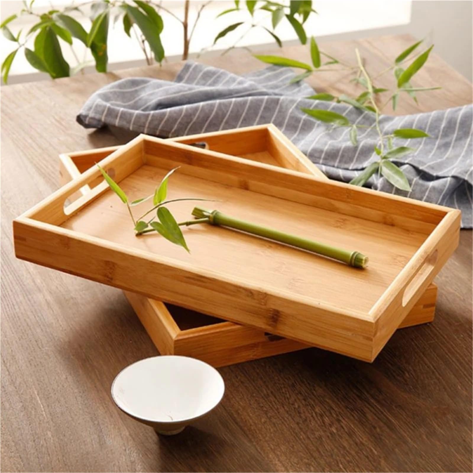 Bandeja organizadora para Servir, Bandeja de Almacenamiento con Asas para Cubiertos, cucharas, Utensilios de Cocina y teteras (Caqui, 38 x 25 x 5 cm)