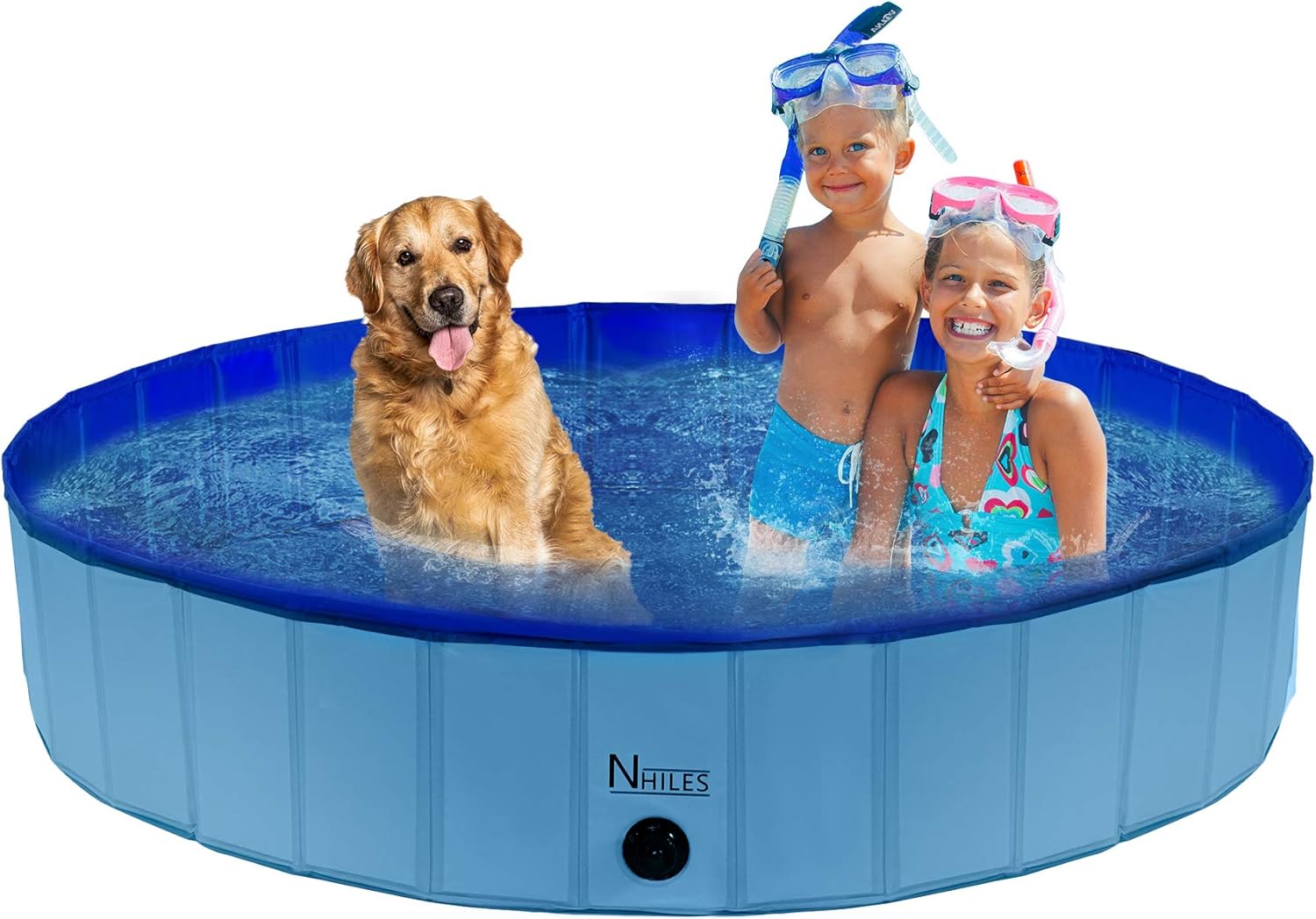 NHILES Portable Pet Dog Pool, 63" Collapsible Bathing Tub, Indoor & Outdoor Foldable Leakproof Cat Dog Pet SPA for Dogs Cats and Kids