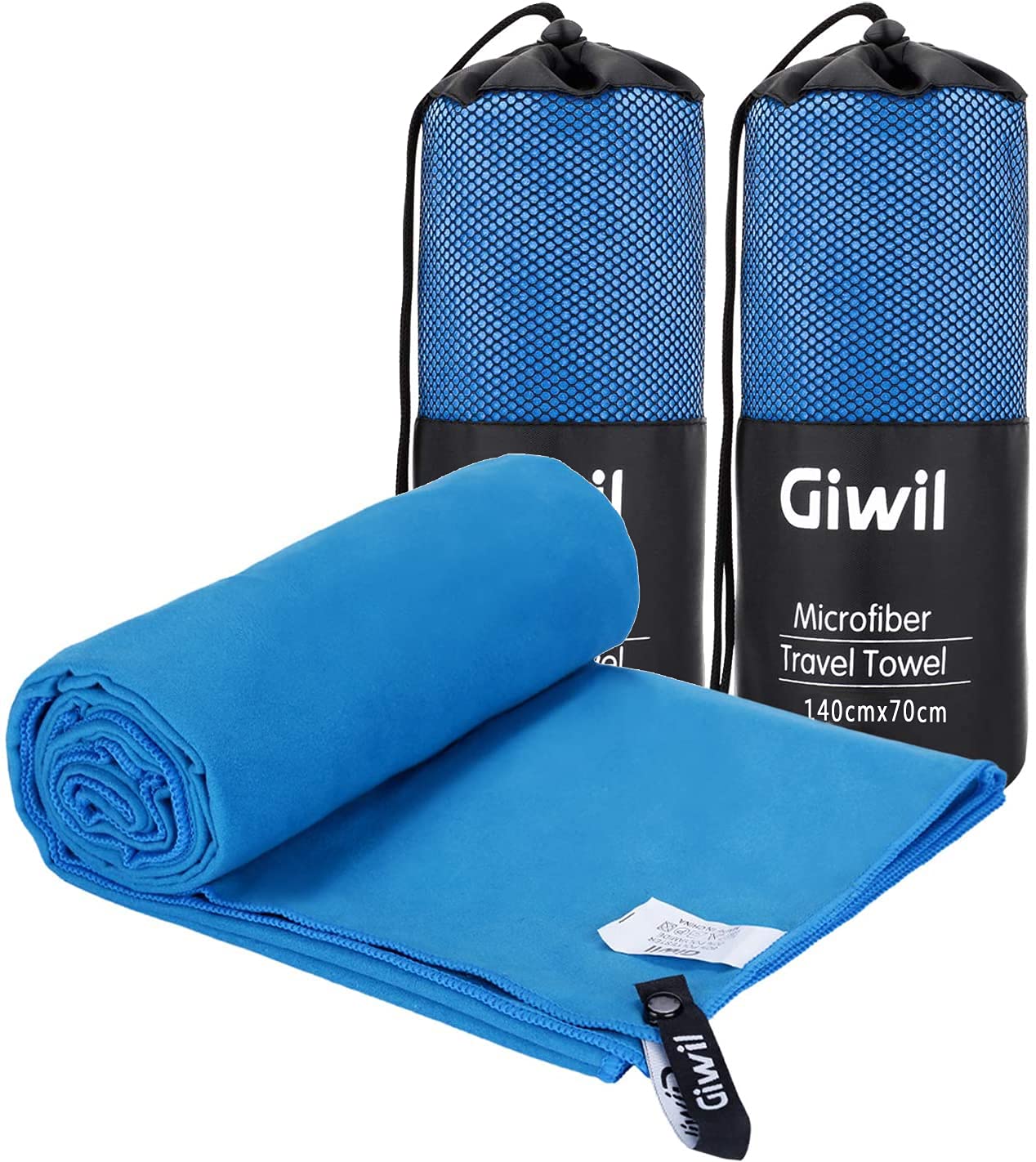 Microfiber Beach Towel Set(L 55" X 28",2Pack), Giwil Sports & Travel Towel Ultra Absorbent and Quick Dry Towel, Lightweight Compact Swimming Towel for Gym Bath Yoga Fitness Hiking