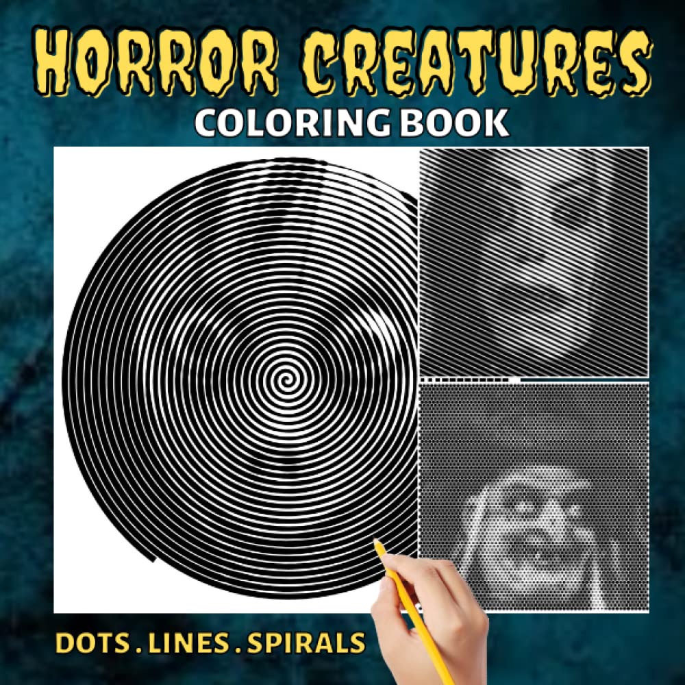 Horror Creatures Dots Lines Spirals Coloring Book Hidden Pictures For