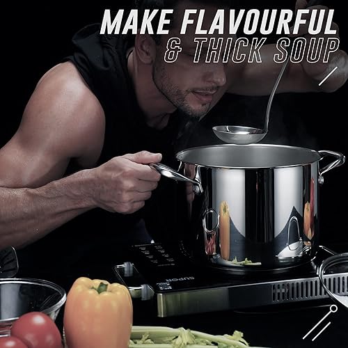 Vista 13 de Juego completo de ollas y sartenes de acero inoxidable 18/10 de triple capa (10 piezas), juego de ollas y sartenes de cobre con tapa de acero