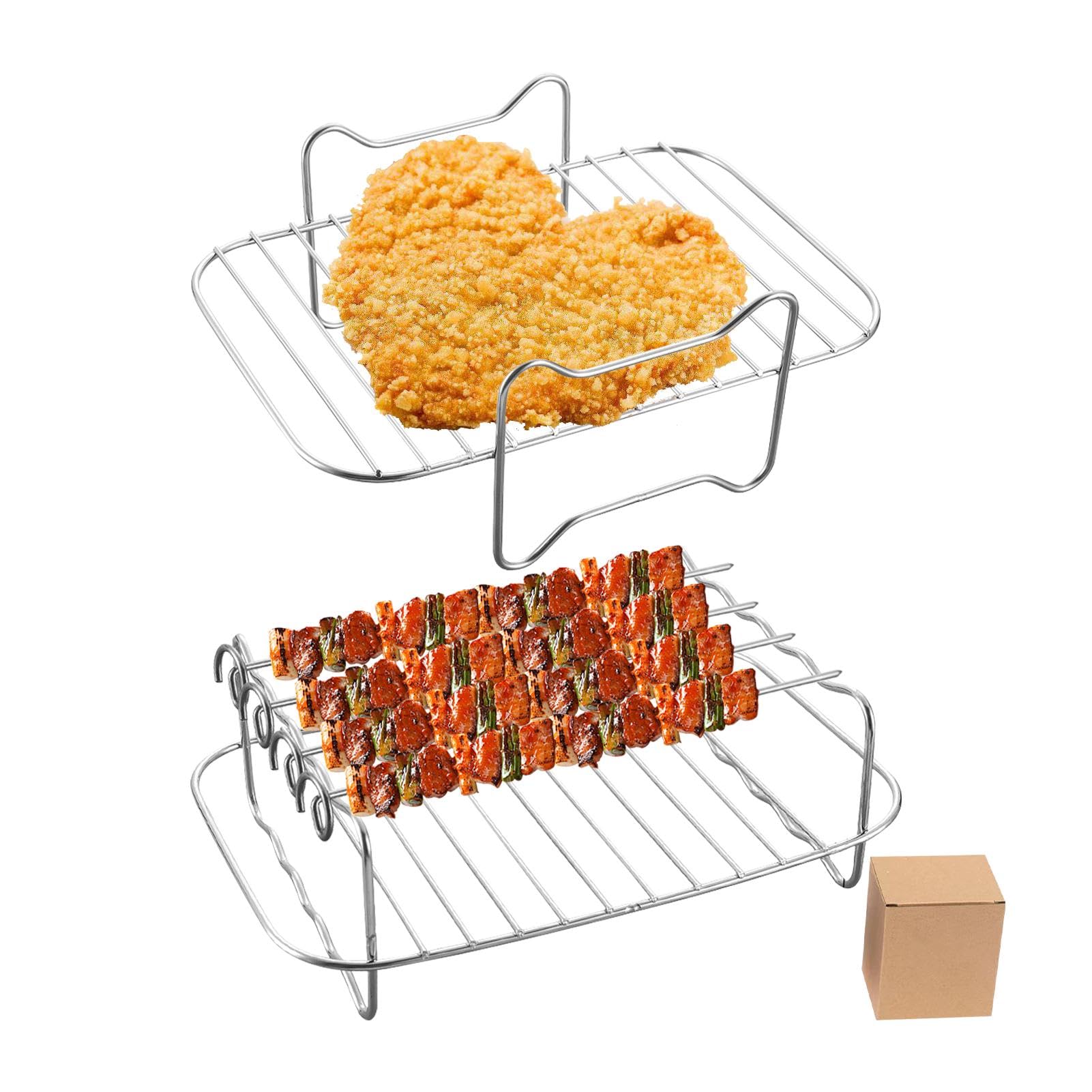 POHOVE Griglia ad aria calda, per cassetto Nin-ja Flex AF500EU 10.4L, in acciaio inox Airfryer con 4 spiedini, per Nin-ja Foodi Flexlade Dual Zone AF500EU AF500EUCP compatibile con Cecotec Dual