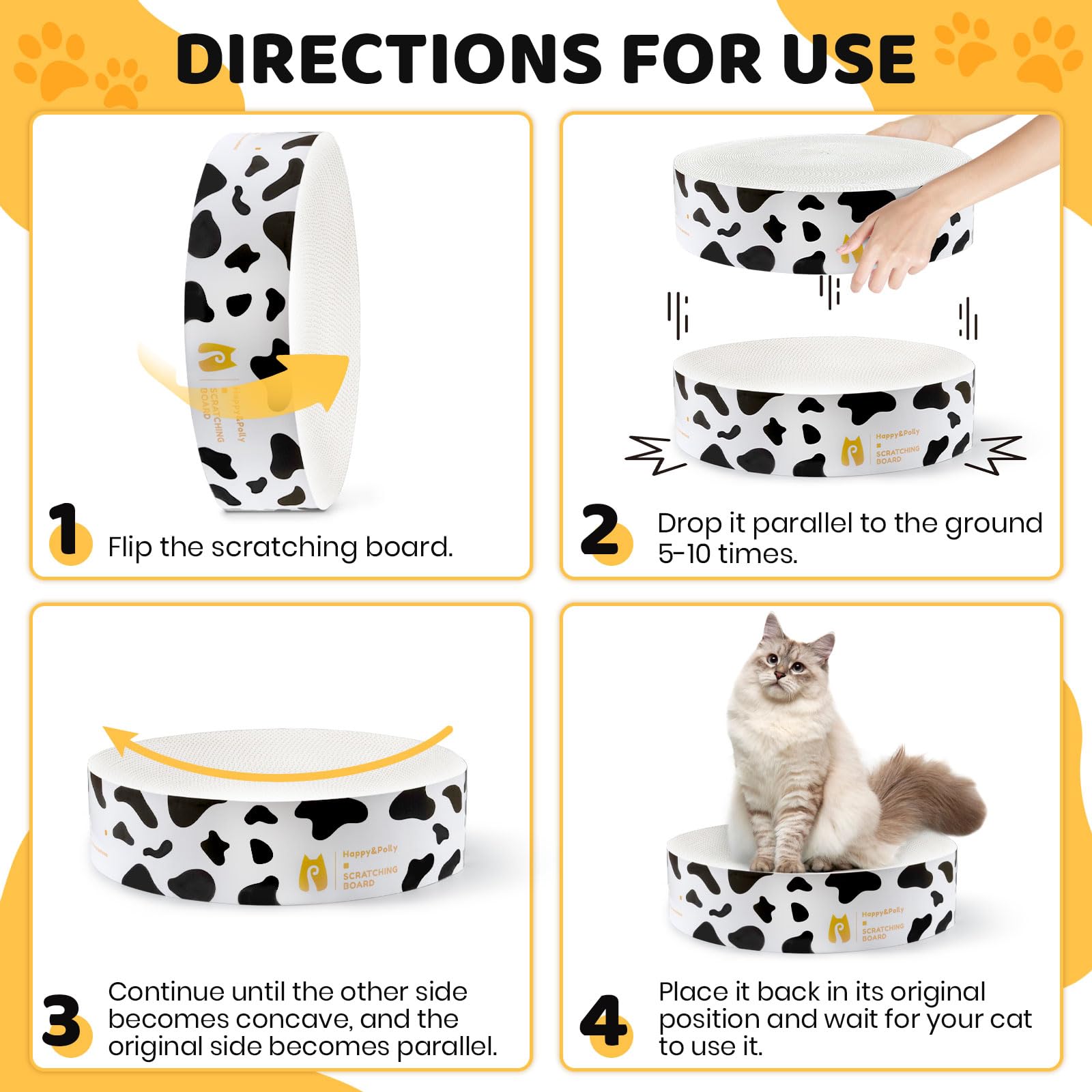 Happy&Polly Rascador para Gatos - Redondo Rascadoras de Cartón Cama para Gatos Reversible - Protector de Muebles Sofa Rascador Corrugado Anti Arañazos - Blanco
