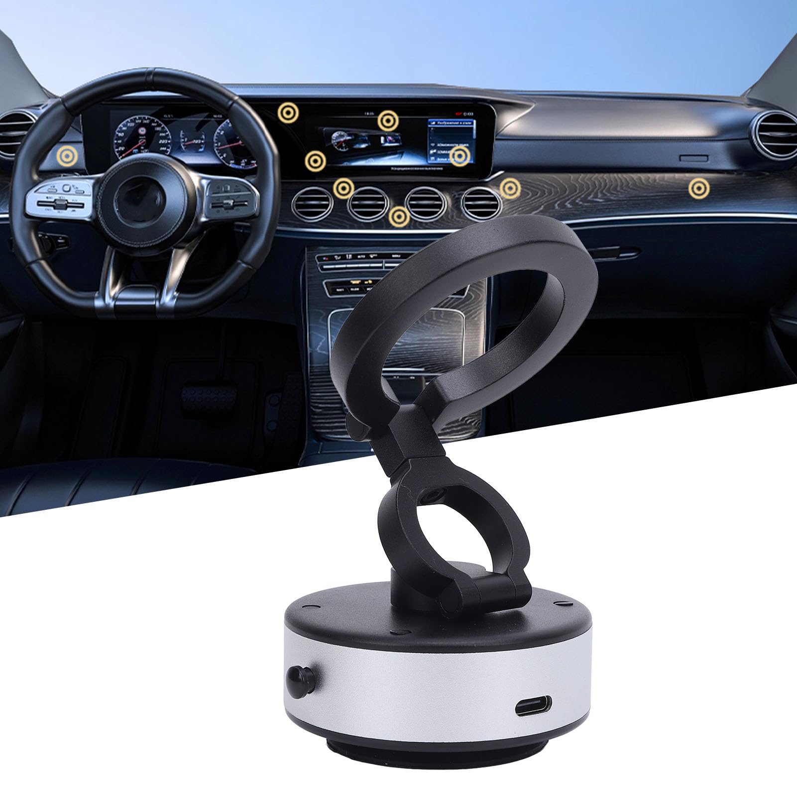 Cryfokt Supporto Magnetico Elettrico per Telefono da Auto, Girevole a 360 Gradi, Supporto a Ventosa, da Tavolo Pieghevole con Braccio a 3 Sezioni per Cruscotto, Forte Presa Magnetica (SILVER)