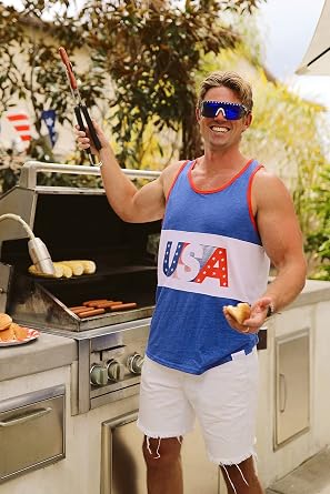 Tipsy Elves 4th of July Tank Tops Mens USA Sleeveless Shirts Retro Patriotic American Flag Tanks for Men