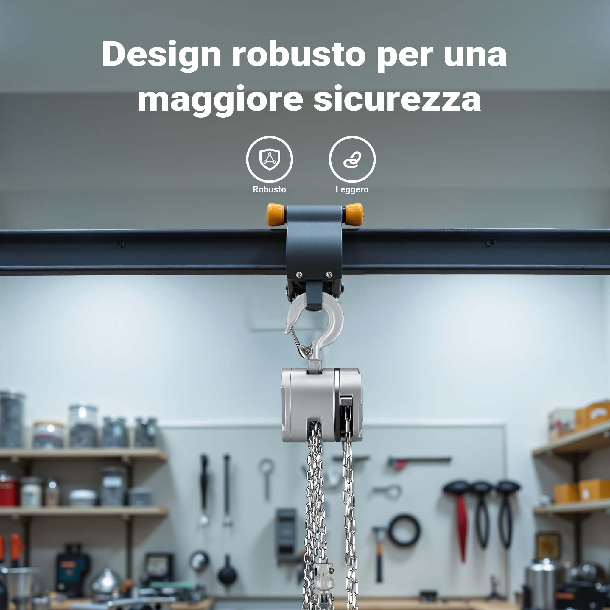Wiltec Paranco a catena manuale VX-0.25 in alluminio, capacità di carico 250 kg, altezza di sollevamento 3 m, catena di carico G100, leggero e compatto, per impieghi gravosi