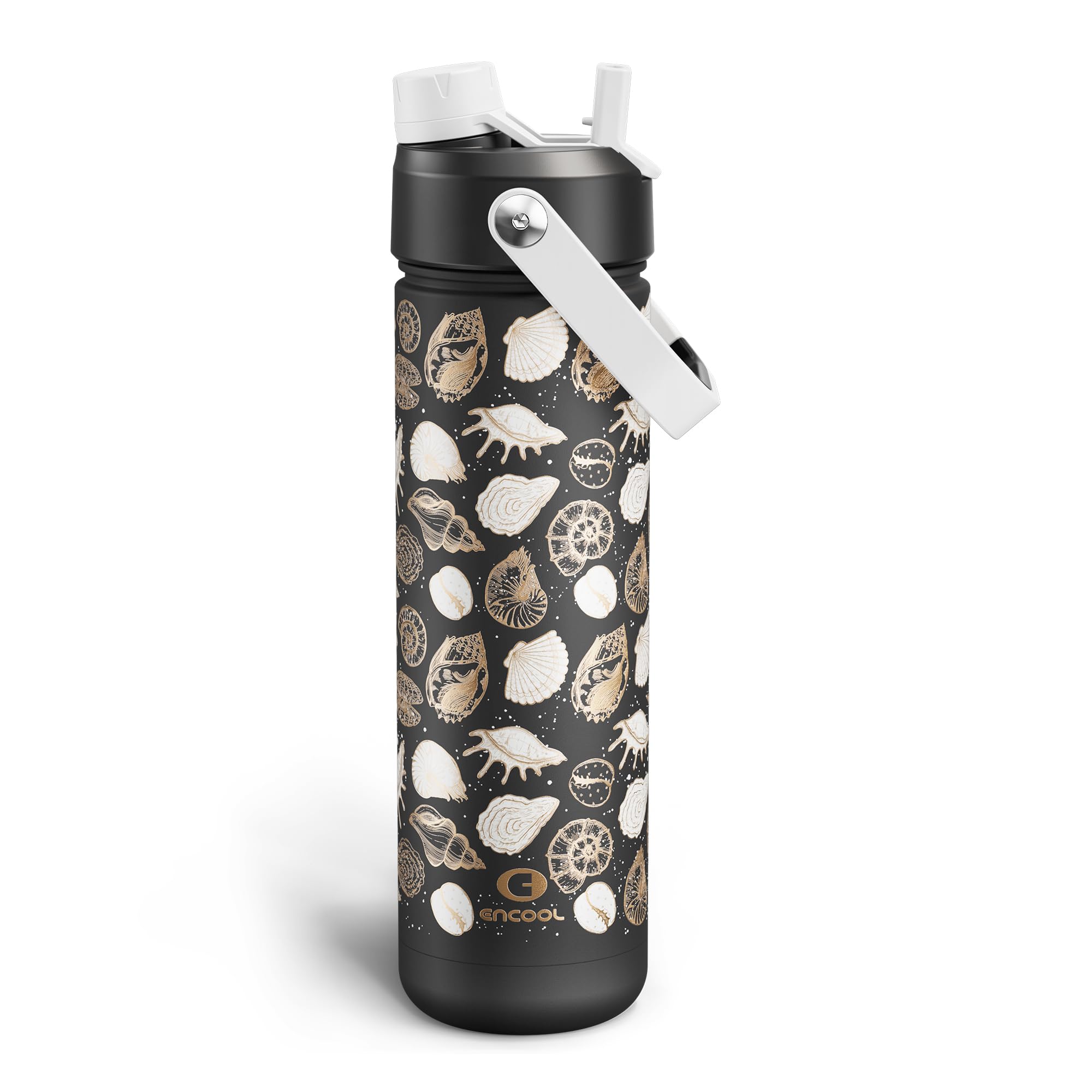 ENCOOL Insulated Water Bottle with Straw Stainless Steel Water Bottle, Leak-Proof, BPA-Free, Double Wall Vacuum Keeps Cold for 24 Hours for Sports, Travel, School (26 oz, Ocean Whisper)