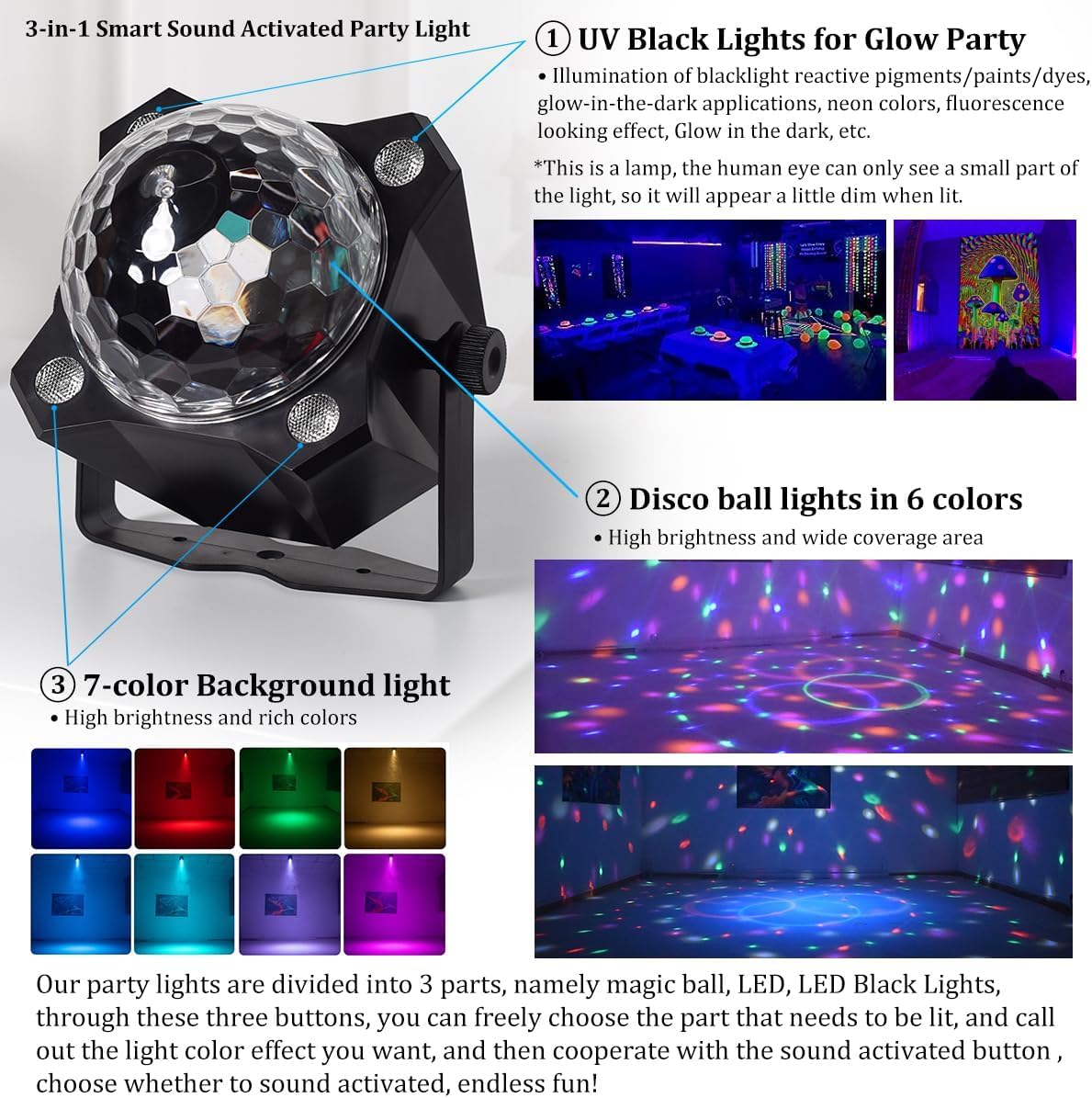 Disco Ball Lamp with Sound Activated Strobe Light and Remote Control, Party Lights Kit for Home Karaoke, Club, Wedding Events