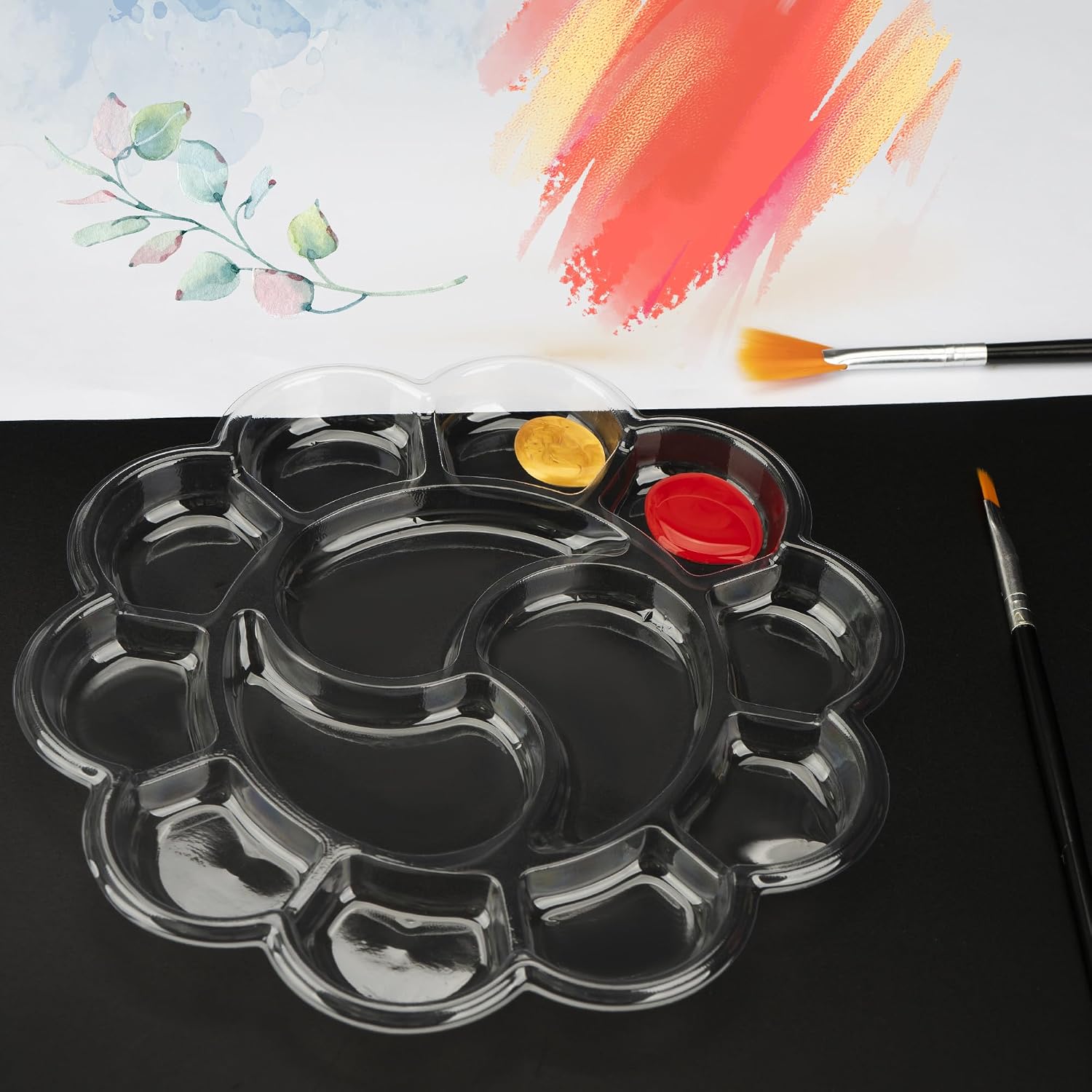 SHIDOW Disposable Paint Palette Trays, 13-Well Round Clear Plastic Palettes for Acrylic/Watercolor/Oil Painting, Art Palette Dishes for Artists, Students & DIY Crafts (50Pcs Transparent)