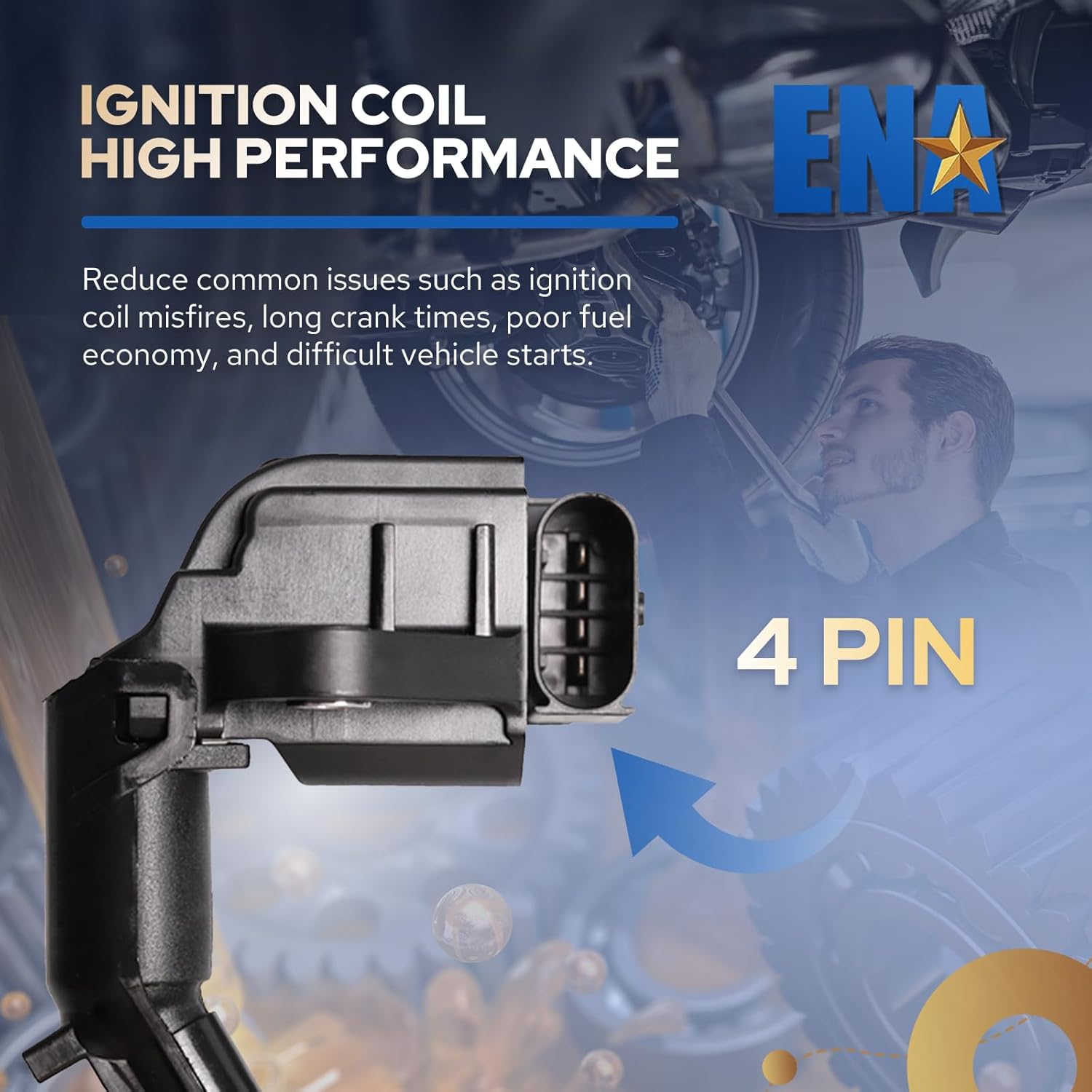 ENA Set of 4 Ignition Coil Pack Compatible with Infiniti Mercedes-Benz C300 C350e CLA250 CLA45 E300 GLA250 GLA45 GLC300 SLC300 SLK300 Sprinter 2500 Q50 Q60 L4 2.0L Replace# 28165252 UF734 UF778