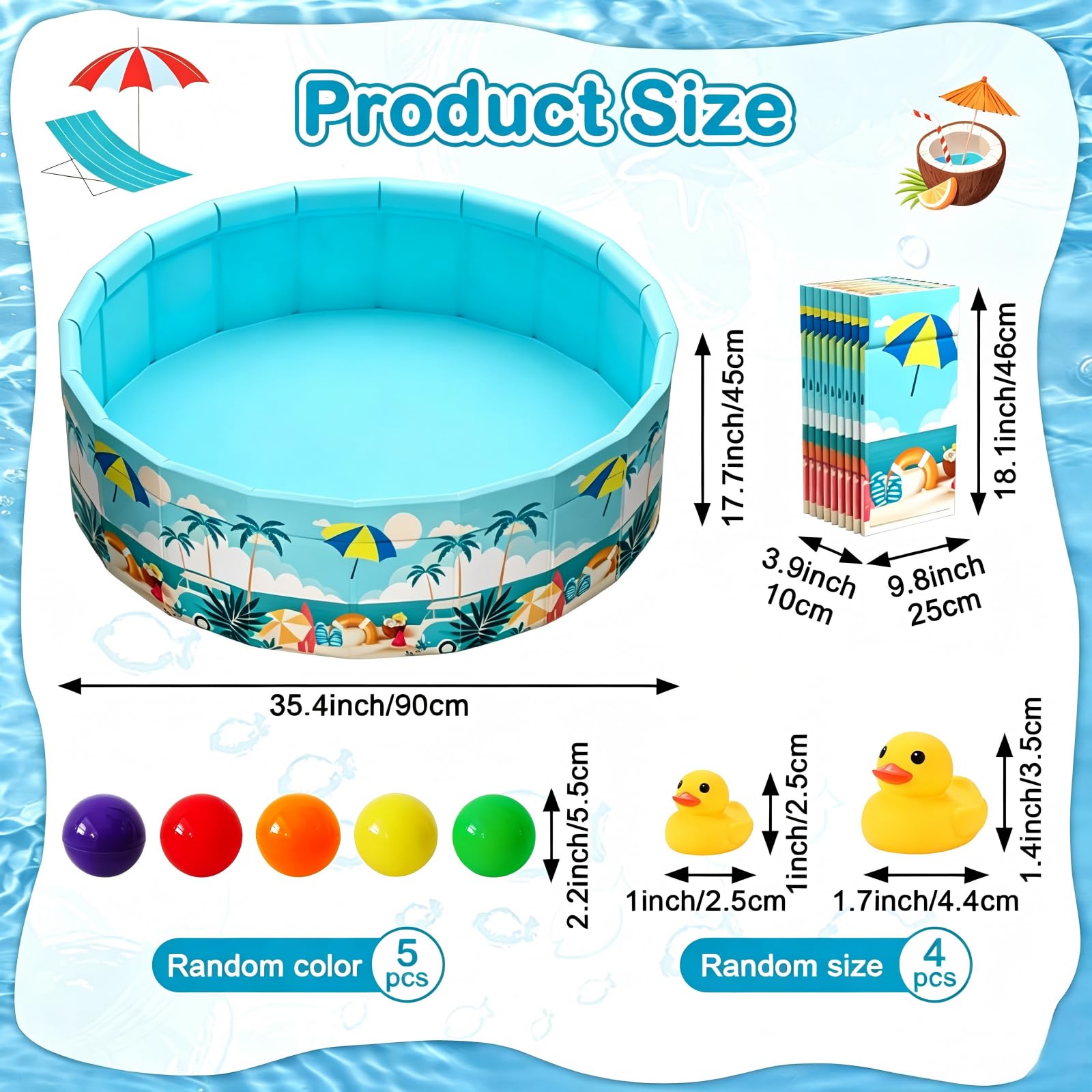 Planschbecken Groß Verdickt PVC, 90x90x45 cm,Extra Großer Outdoor-Faltbarer Pool,Hundepool, Rutschfester Boden, Kein Aufpumpen Erforderlich, Schnelle Entwässerung