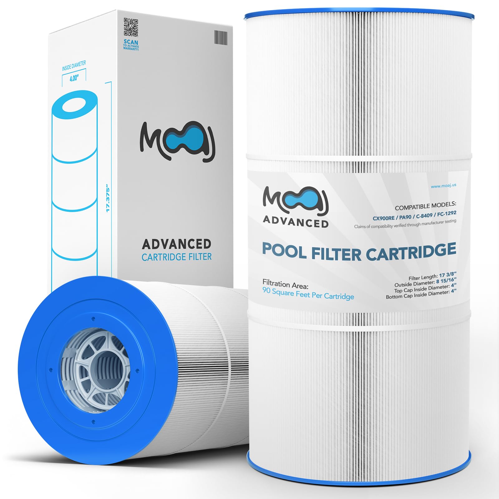 MOAJ Advanced Pool Filter 2-Pack Replaces Hayward C900, CX900RE, PA90, Unicel C-8409, Filbur FC-1292, Sta-Rite PXC95, Clearwater II ProClean 100, 817-0100, PCCF-100 | 17 3/8