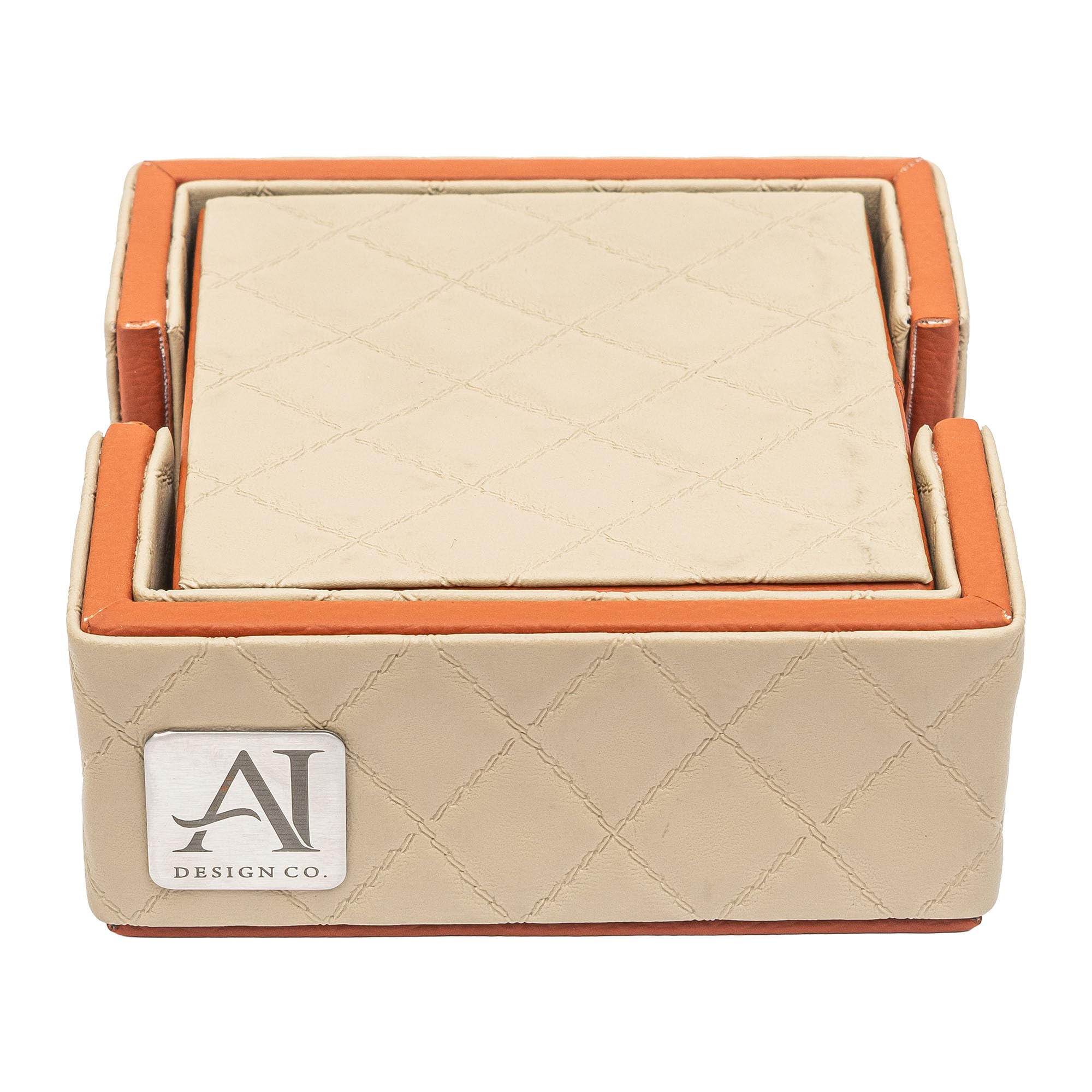 AI DESIGN CO Table Coaster Set for Home & Office | Vegan Leather & MDF Drink Coasters for Mugs | Decorative Tabletop Protection for Dining & Desk | Dune Collection - Sandstone Rust-image-27