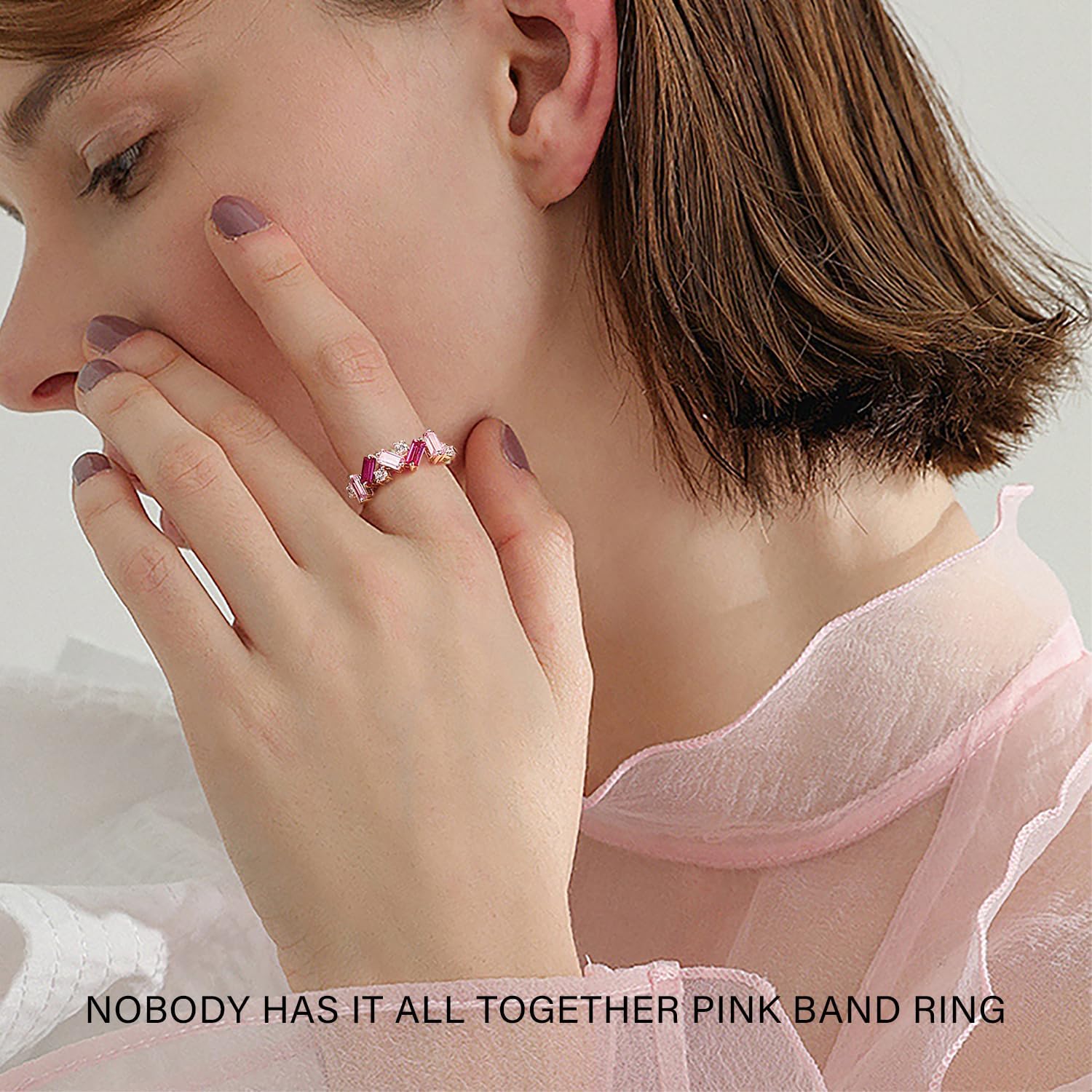Nobody Has It All Together Pink Band Ring for women, S925 Plated with 14K White Gold Irregular Pink Self Love Ring, All Your Broken Pieces Make You Beautiful, Pink Jewelry Gift for women - Image 2