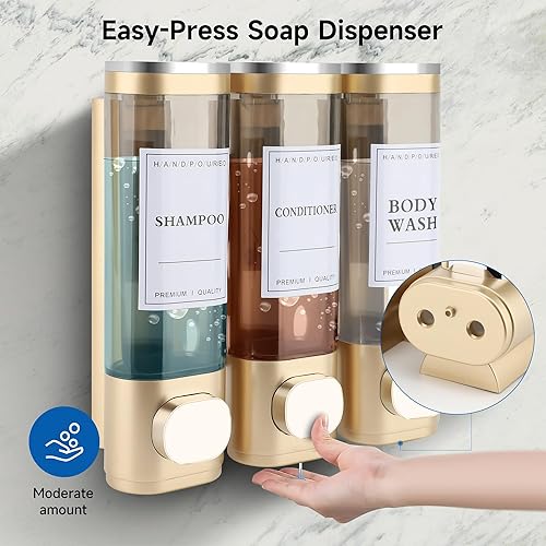 Miniatura 3 de Dispensador de champú y acondicionador, dispensador de jabón de ducha montado en la pared, 3 cámaras, 10.1 fl oz, dispensadores de jabón de manos