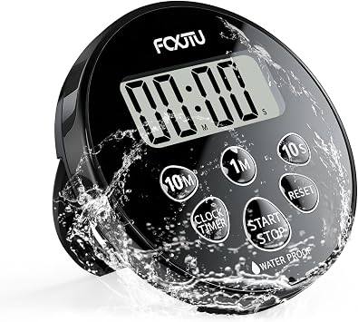 Digital Waterproof Shower Clock Timer, Bathroom Shower Countdown Timer with Alarm, Magnetic Back, Stand for Kitchen Cooking Dark Black