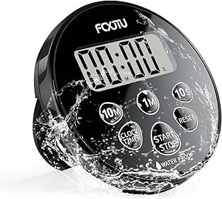 Digital Waterproof Shower Clock Timer, Bathroom Shower Countdown Timer with Alarm, Magnetic Back, Stand for Kitchen Cooking Dark Black