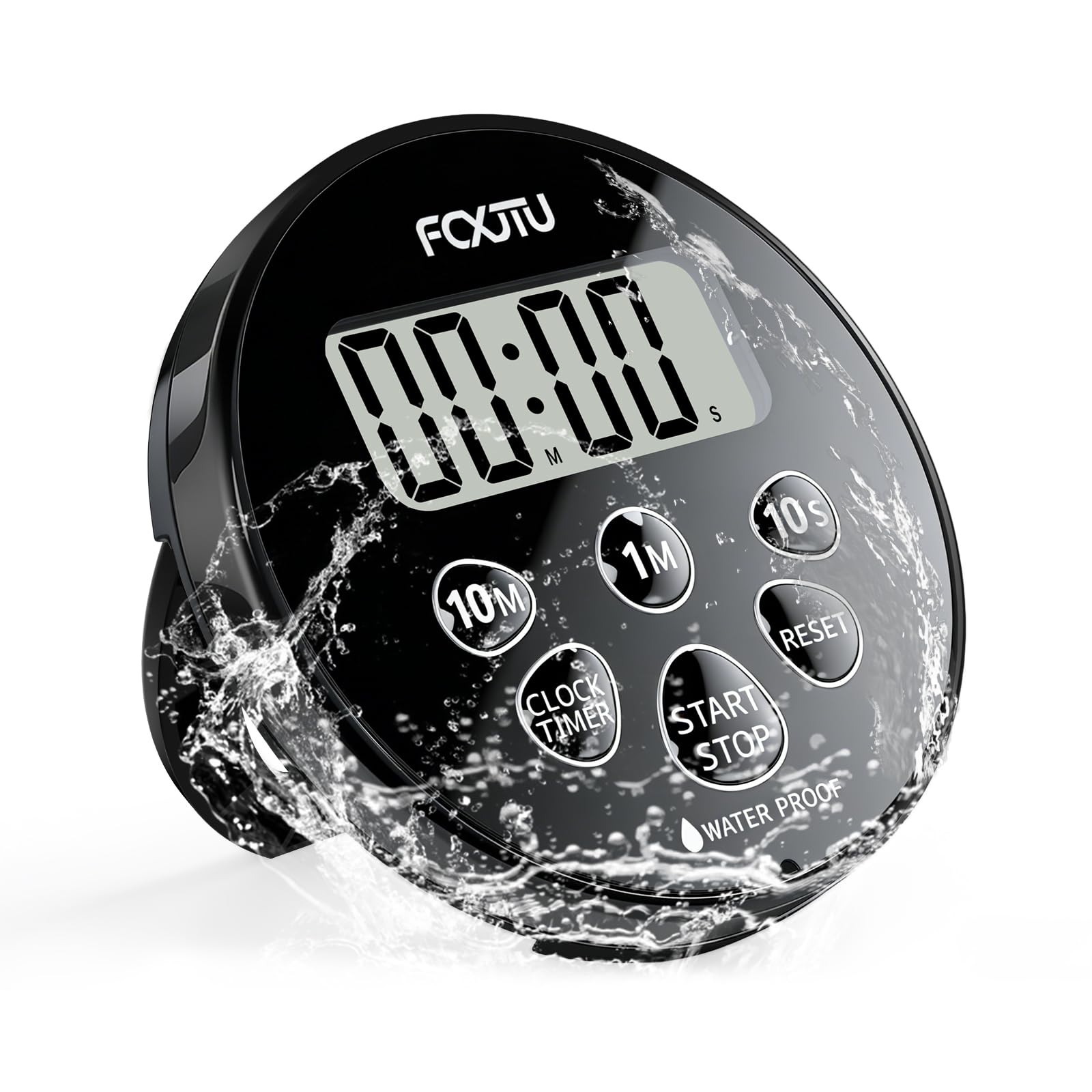 Digitaler wasserdichter Duschuhr-Timer, IPX7 Badezimmer-Dusche-Countdown-Timer, 12/24-Stunden-Uhr, einfache Einrichtung für Küchenpool mit Alarm, magnetischer Rückseite, Ständer, Dunkelschwarz