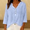 Blusas de Verano para Mujer de Gasa, Casuales de Lino y Algodón, Túnica con Botones, Mangas 3/4, Escote en V, Estilo Campesino, para Playa y Vacaciones 5