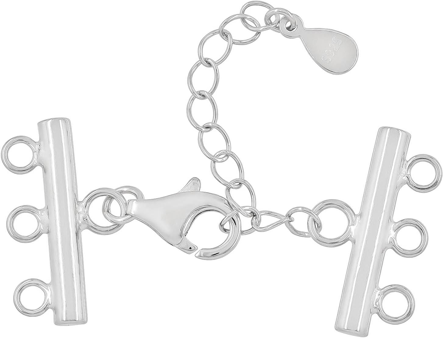 Sterling Silver Bracelet Necklace 3-Strand Reducer Extender Lobster Clasp, Rhodium Plated