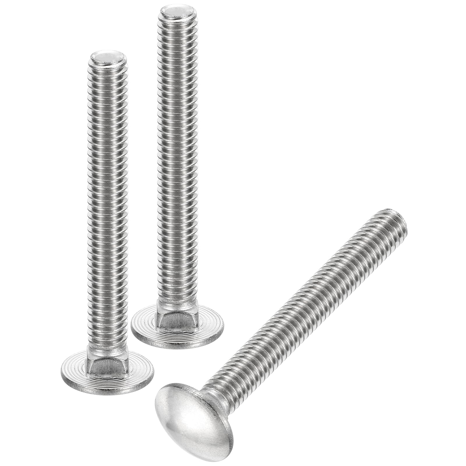 sourcing map 5/16-18x2-1/2" Carriage Bolt, 8pcs Round Head Square Neck Screws, 304 Stainless Steel, Fully Threaded, Silver