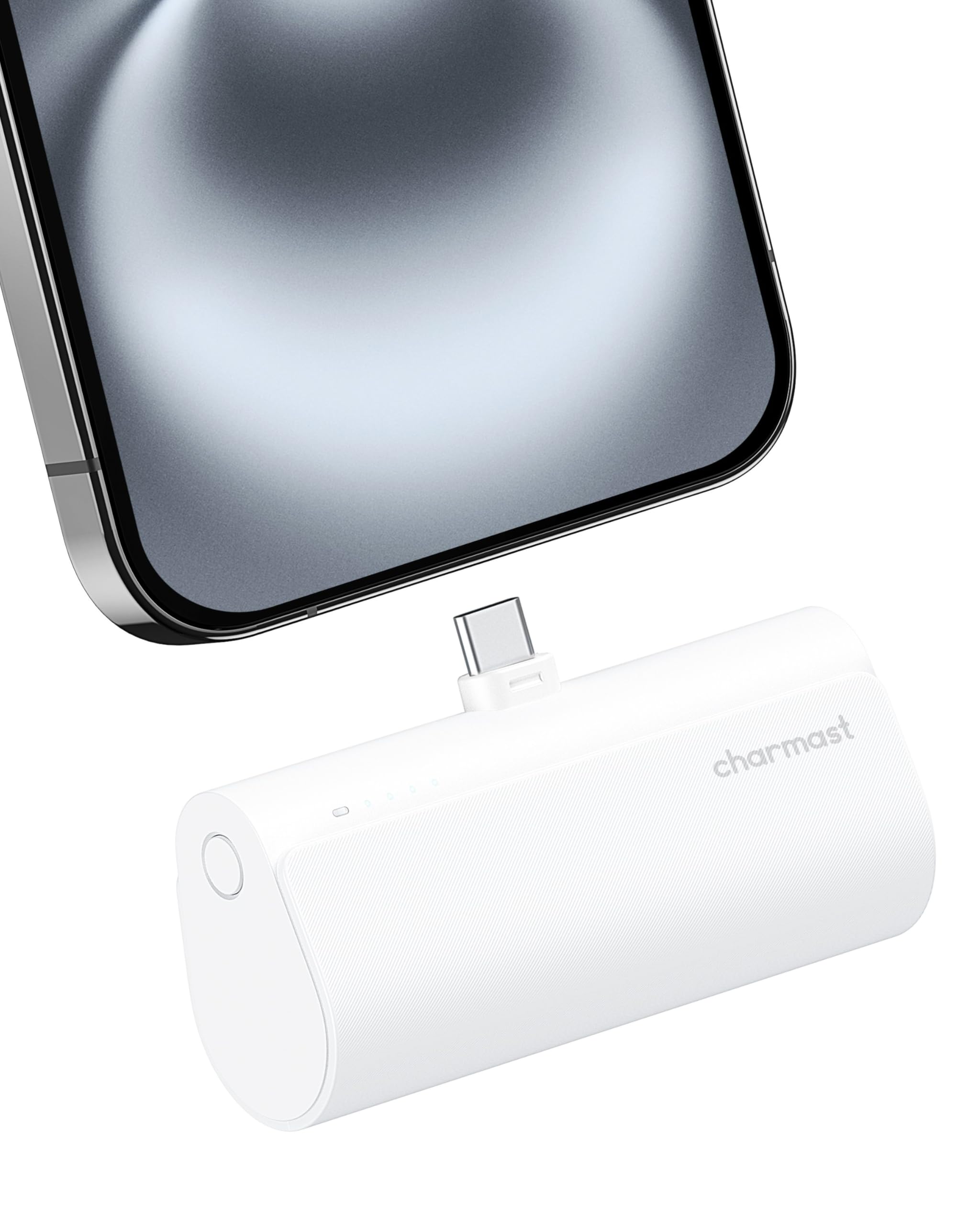 charmast Mini Portable Charger USB-C Connector, 5000mAh Small Power Bank | Lipstick-Size Battery Pack for iPhone 17/16/15 Samsung Android, Lightweight, Purse Ready, Direct Plug-in, 20W Fast Charging