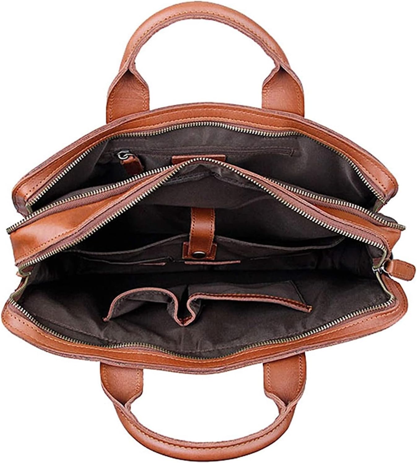 14inch Laptop Portfolio Crossbody Shoulder Bag rk Handbag Leather Messenger Bag(Red Brown)