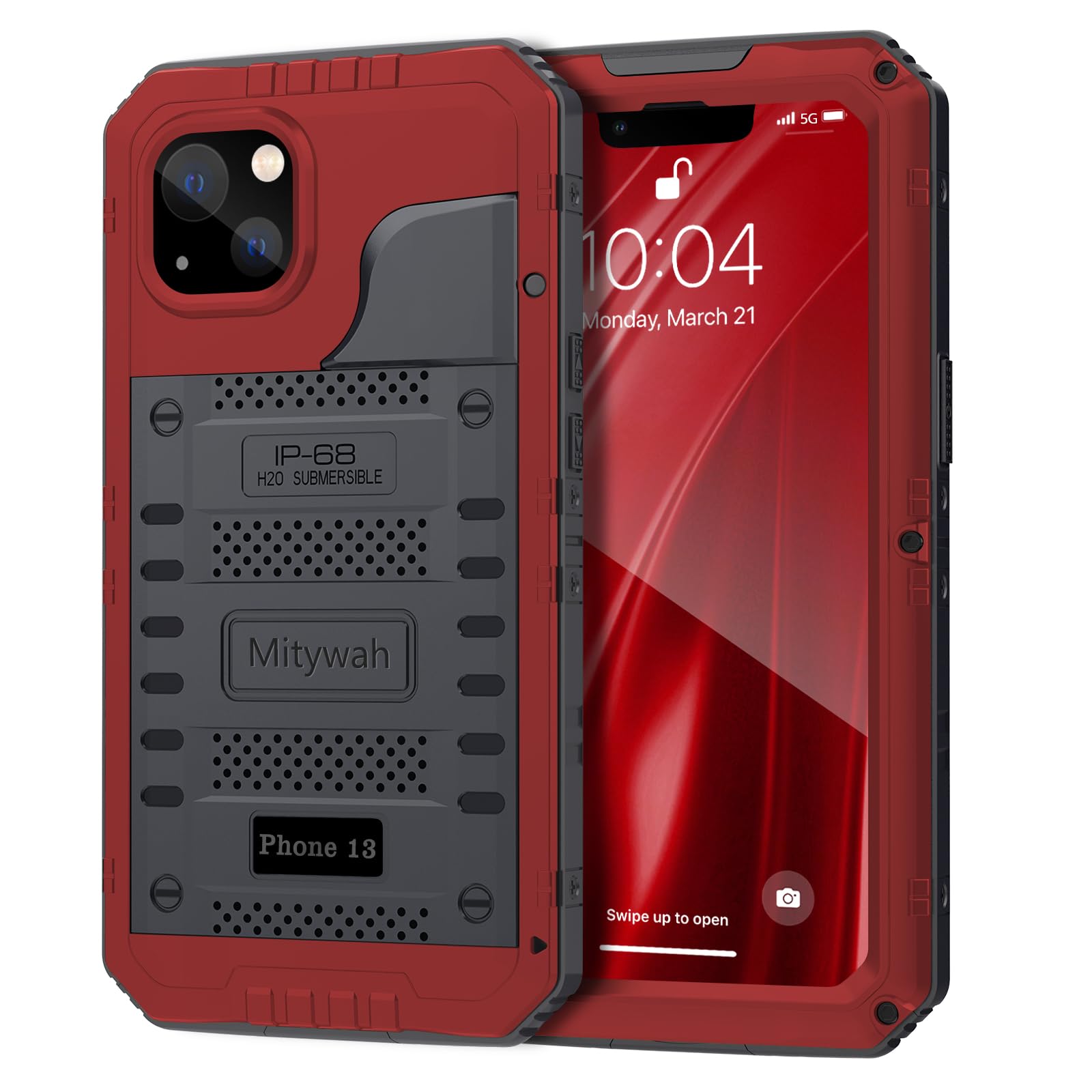 Mitywah Waterproof Case for iPhone 13, Heavy Duty Military Grade Drop Protection Phone Case with Built-in Screen Protector, 360° Full Body Protection